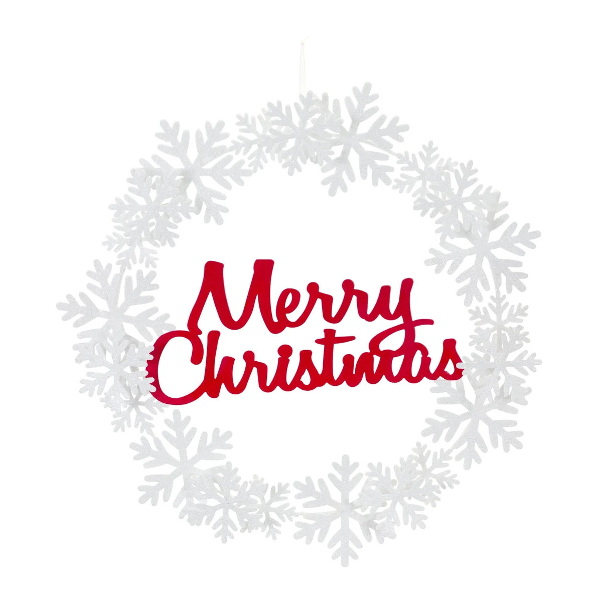 Merry Christmas Wreath with Snowflake Design – 19.25"D Metal Cut-Out Holiday Wall Accent by Melrose