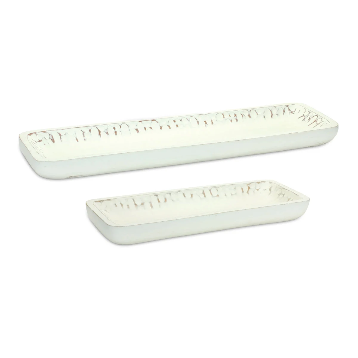 White Washed Mango Wood Dough Bowl Trays Set of 2 – 27" Tall by Melrose