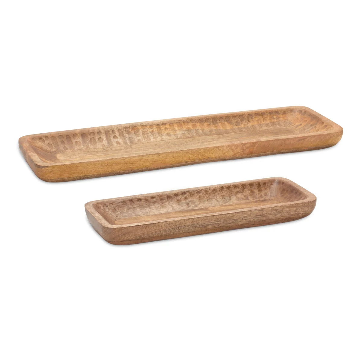 Mango Wood Dough Bowl Style Decorative Trays Set of 2 – 27" Long by Melrose