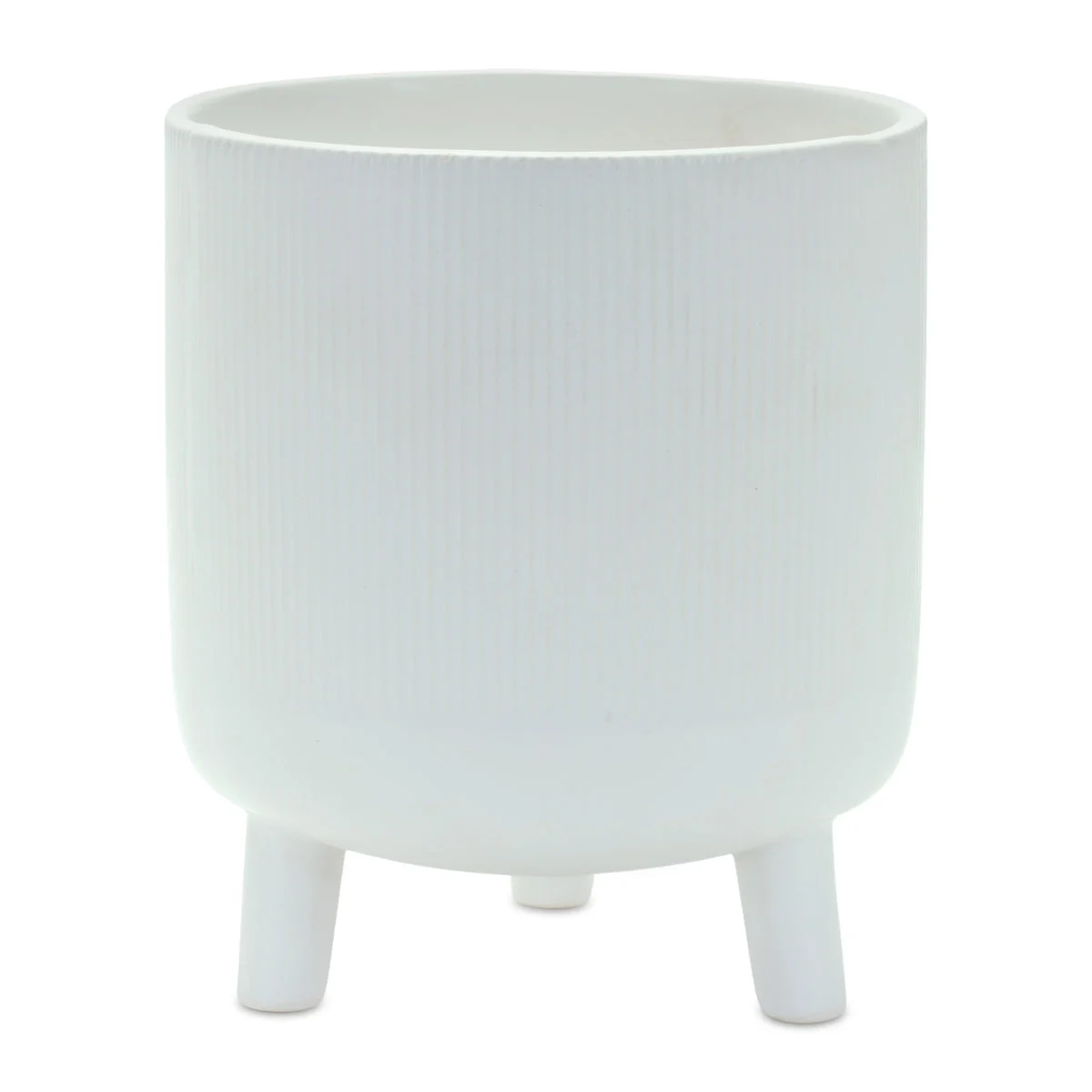 Ribbed Planter – White Dolomite Footed Pot – 7" Height for Home Decor By Melrose
