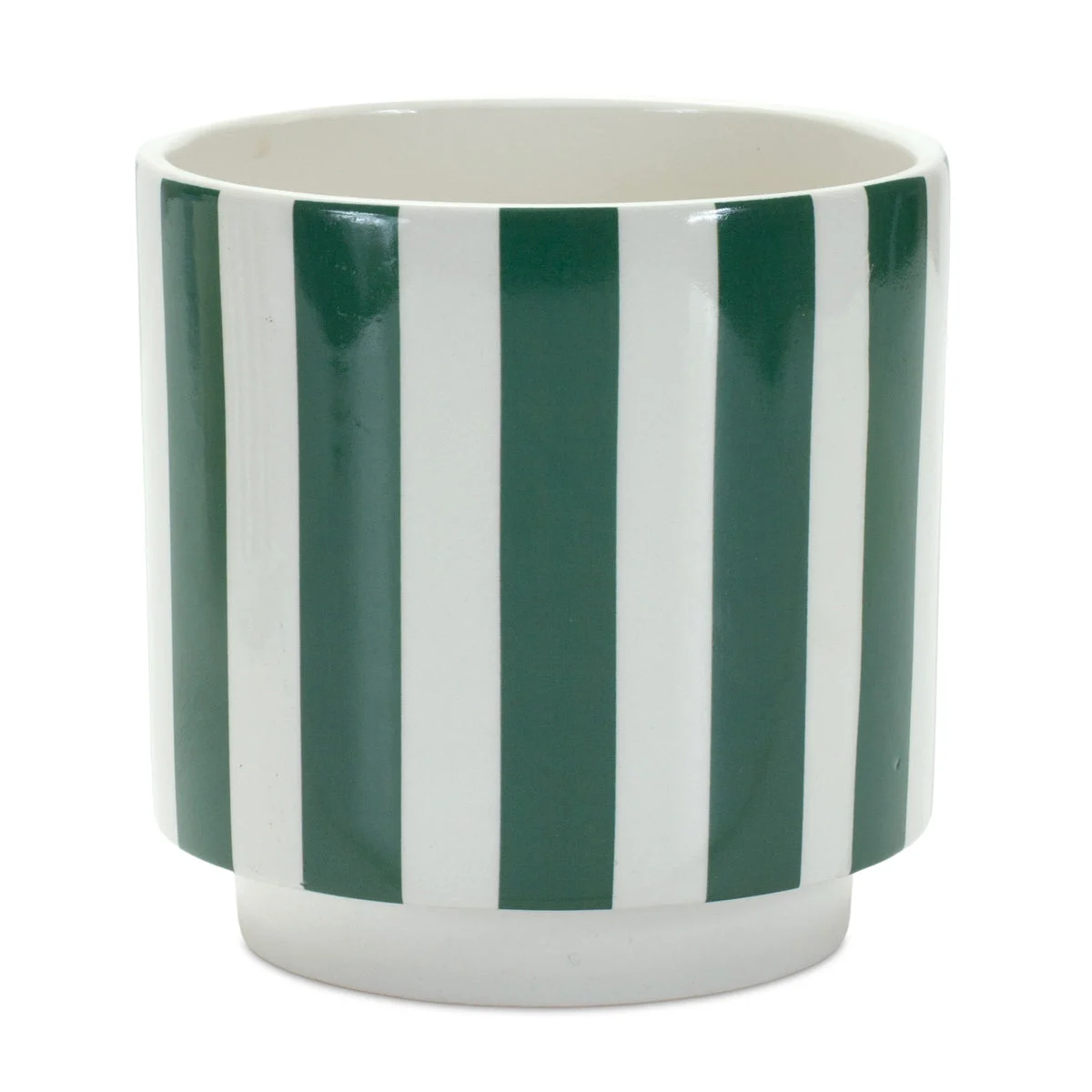 Green and white striped planter set of 2 in dolomite 5.75 in height for modern plant styling Melrose