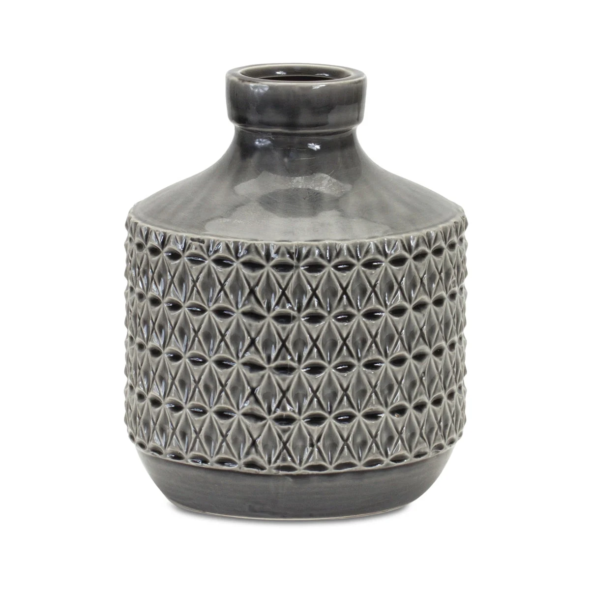 Terra Cotta Vase – Green Clay Geometric Design – 10" Height Decorative Piece By Melrose