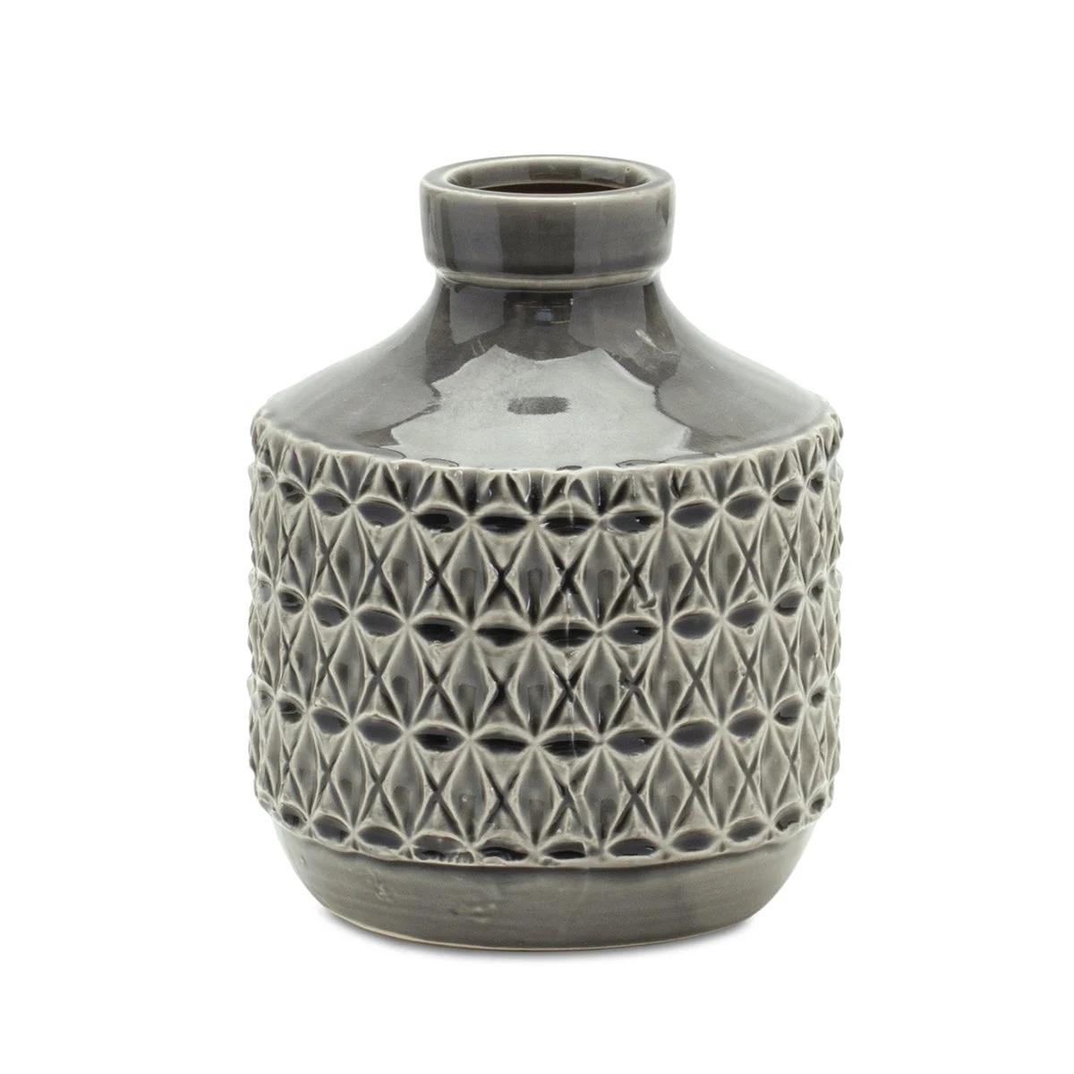 Geometric Clay Vase 7.5"H with Ribbed Design, Modern Table Decor by Melrose