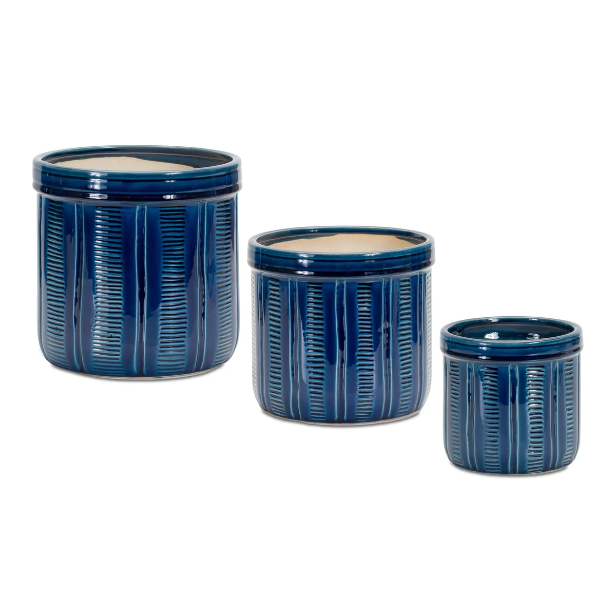 Blue Etched Terra Cotta Planter Set Of 3 – 4.5"H – Indoor Outdoor Clay Pots By Melrose