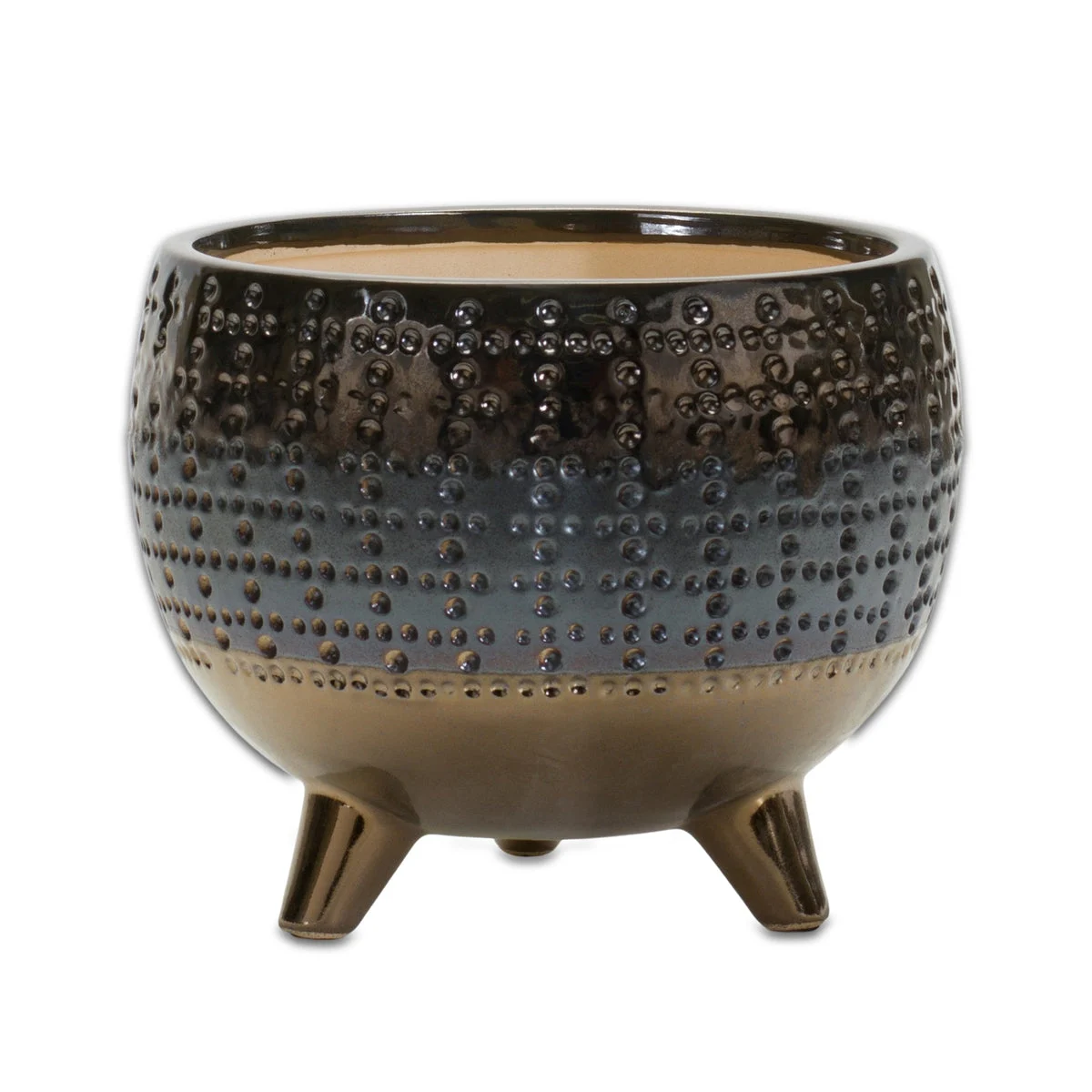 Dotted Clay Planter With Feet – Pewter Accent Finish – 6"H Indoor Outdoor By Melrose