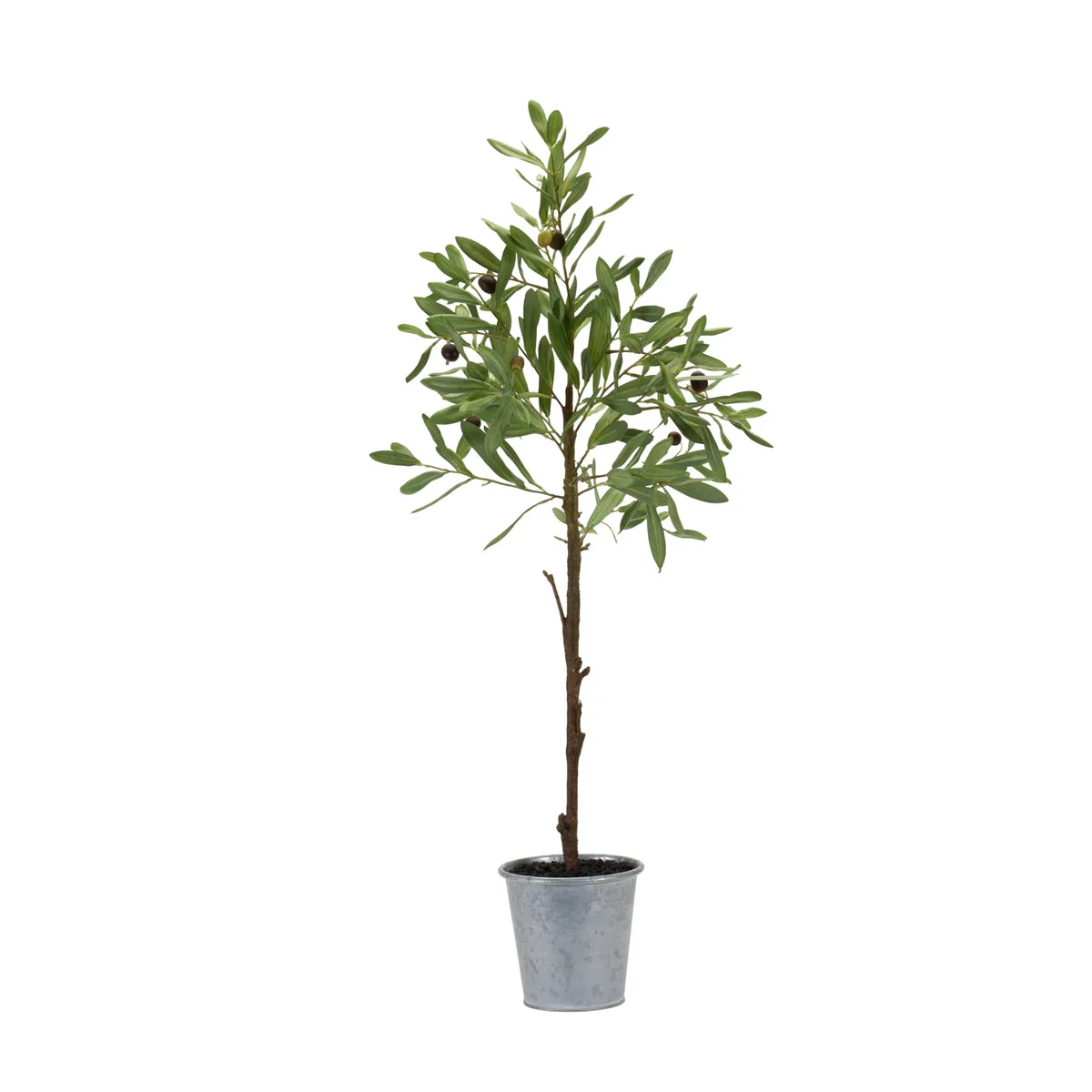 Potted Olive Tree Faux Plant with Tin Pot – 31.5" Tall Indoor Decor by Melrose