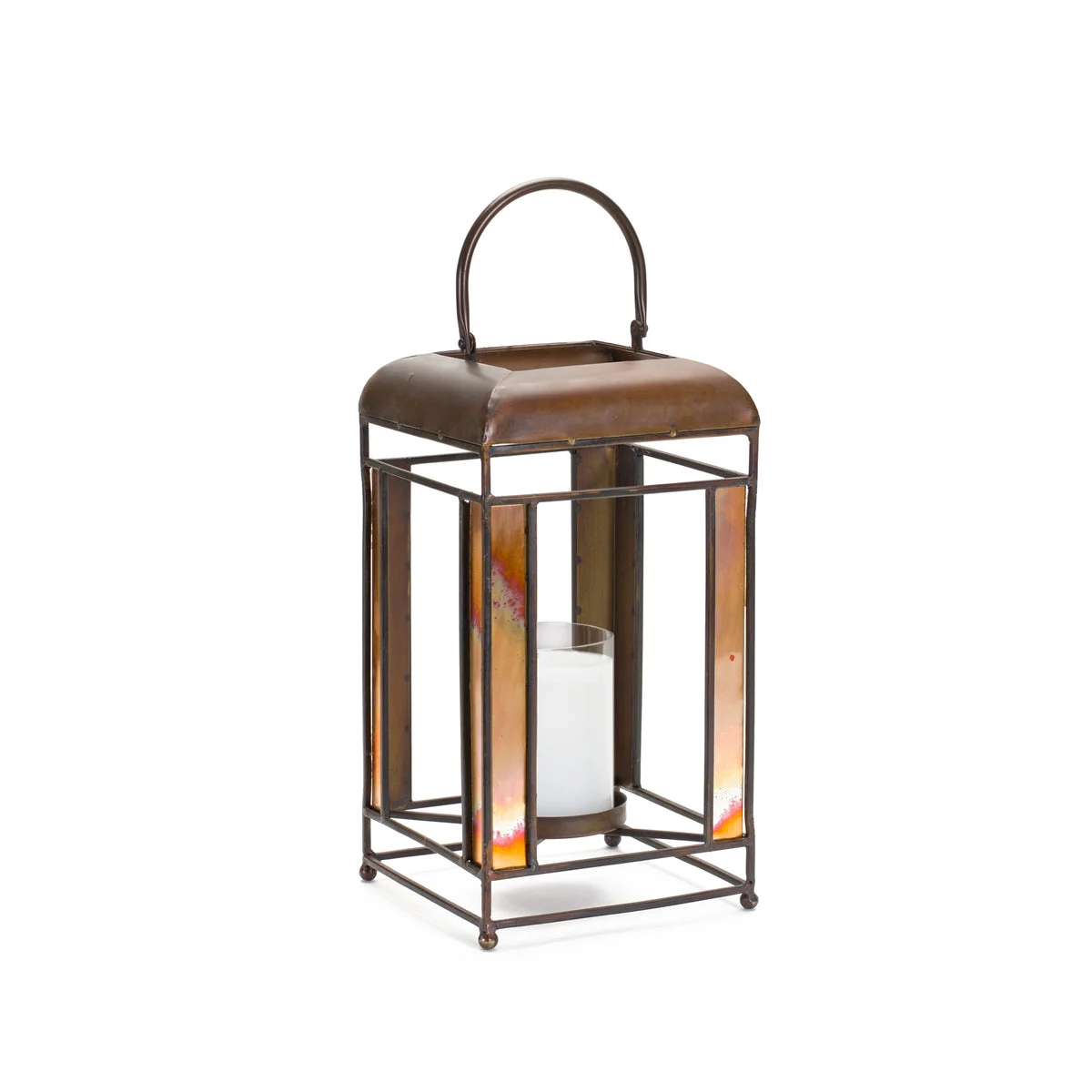 Metal Lantern – Bronze Finish with Amber Glass – 13.5"H Candle Holder By Melrose