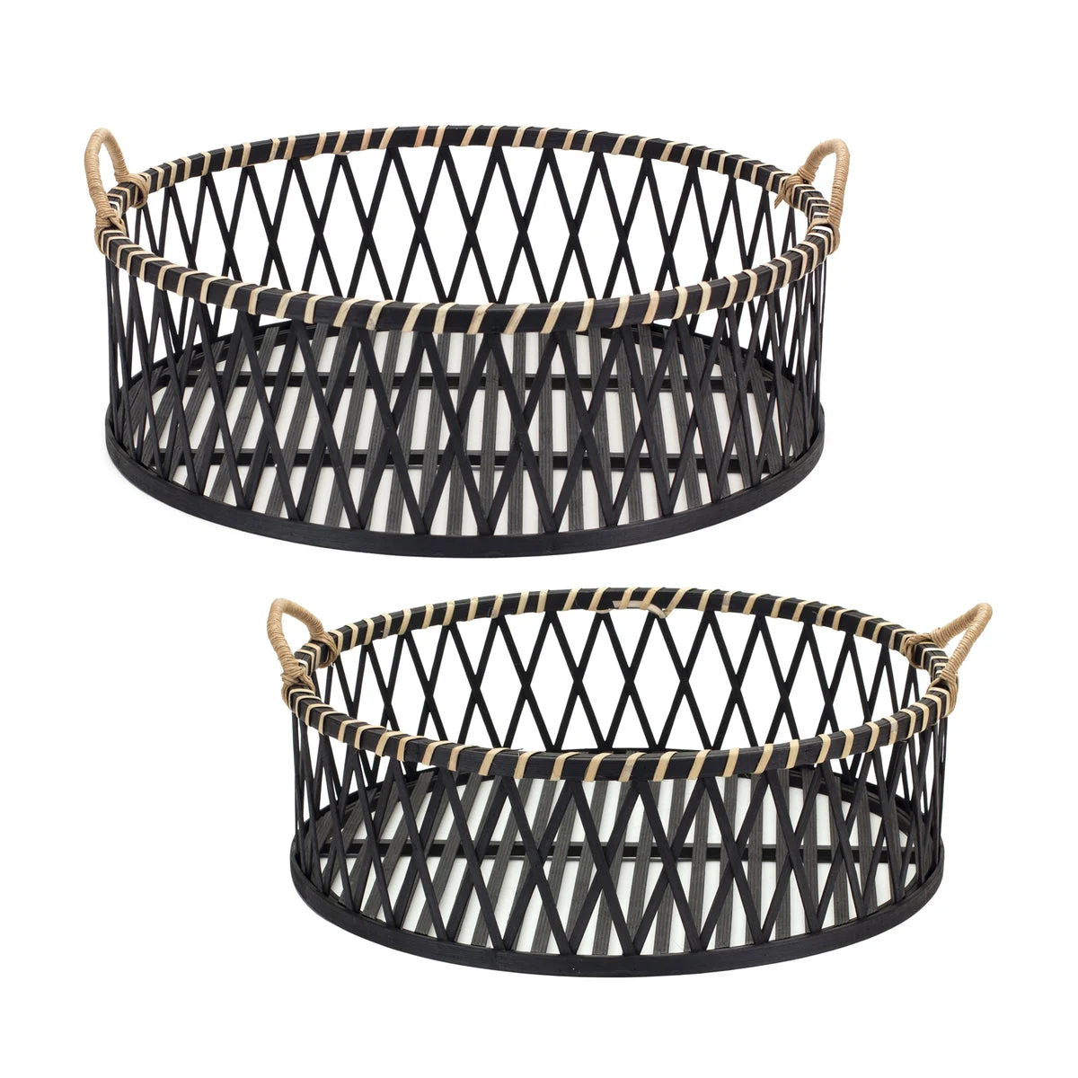 Round Display Trays – Bamboo and Rattan Build – 6.5"H Home Decor By Melrose
