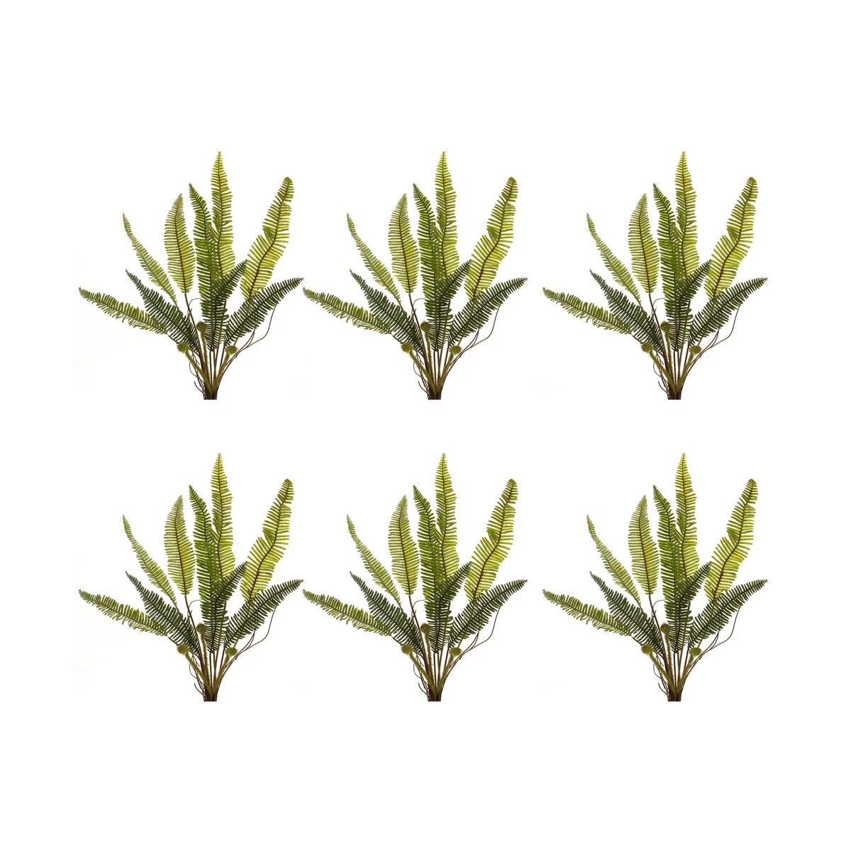 Fern Foliage Bush Set of 6 17.5 inch Height Variegated Plastic Greenery for Home Decor By Melrose