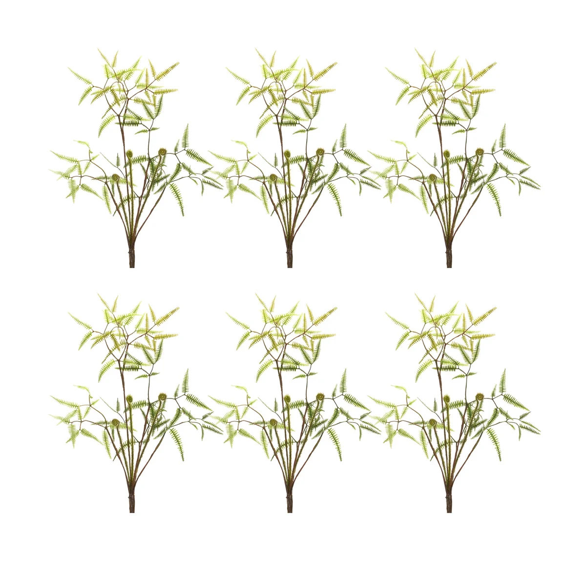 Faux Mini Fern Bush Set of 6 19.2 inch Height Green Plastic Stems with Natural Sprout Detail By Melrose
