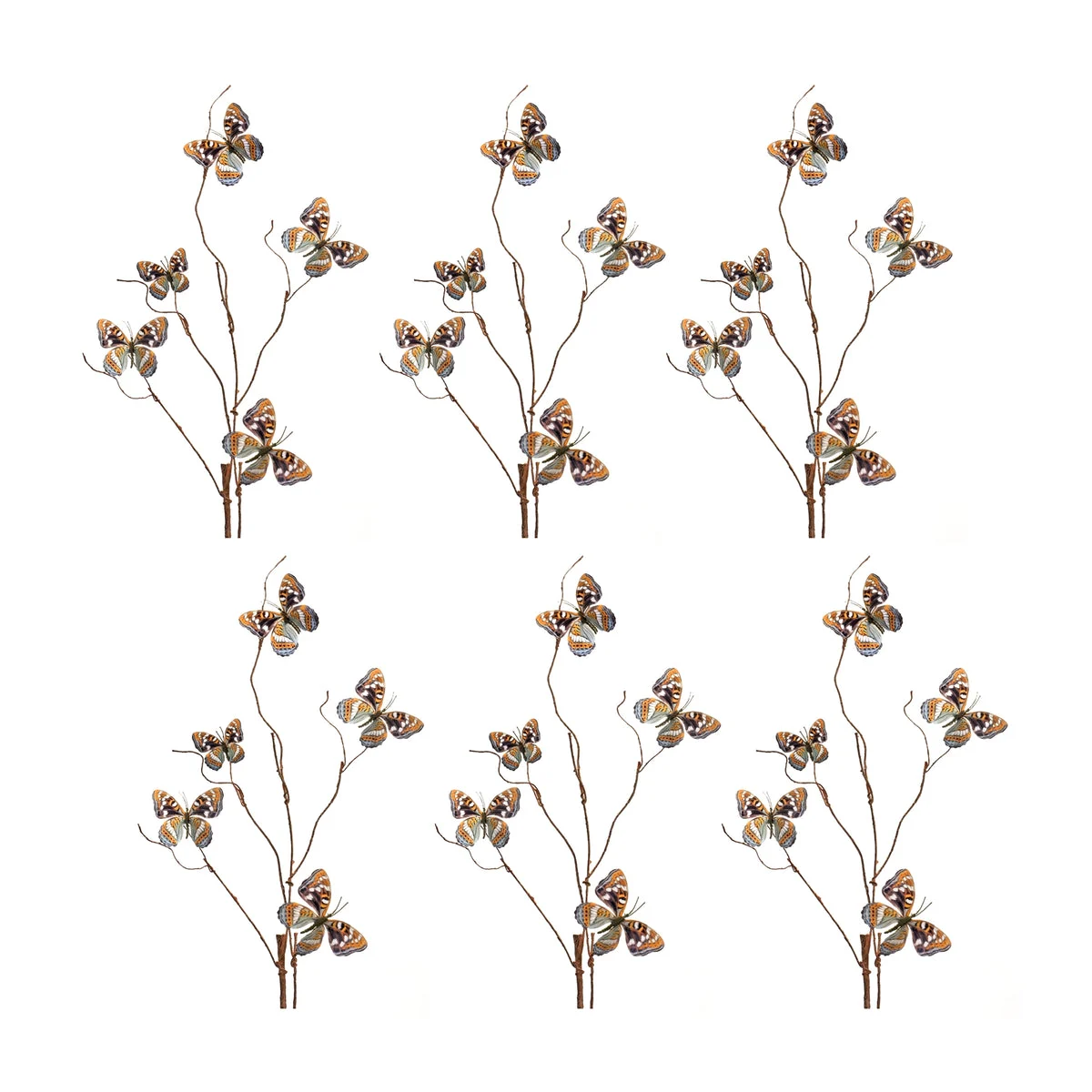 Decorative Butterfly Spray Set of 6 – Polyester Floral Stems – 39" Tall by Melrose