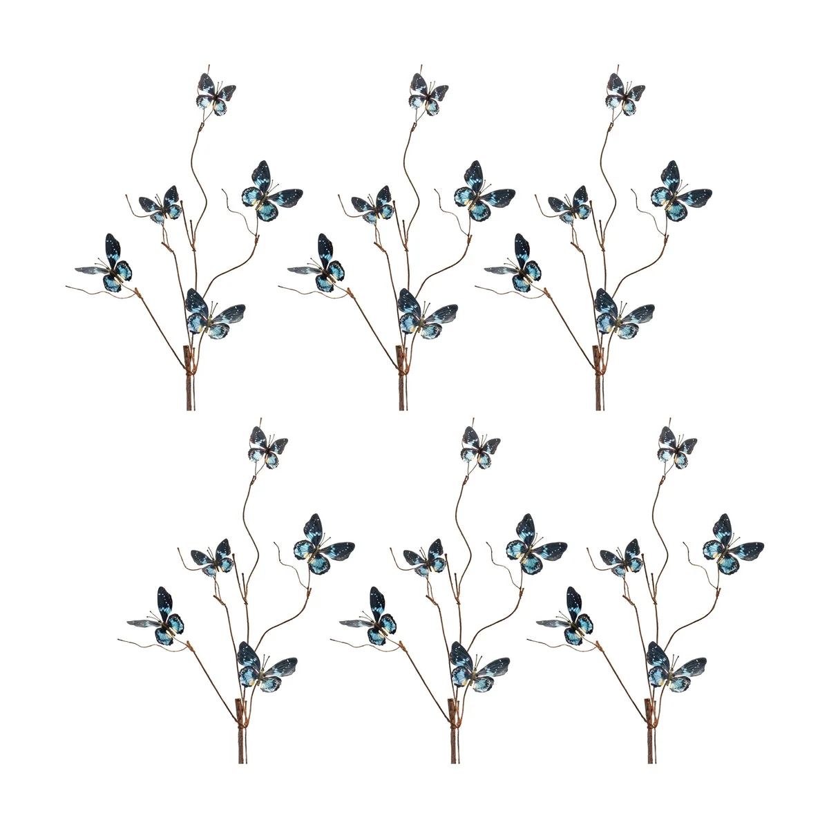Butterfly Accent Spray Set of 6 39 inch Height Blue and Black Faux Stems for Arrangements By Melrose