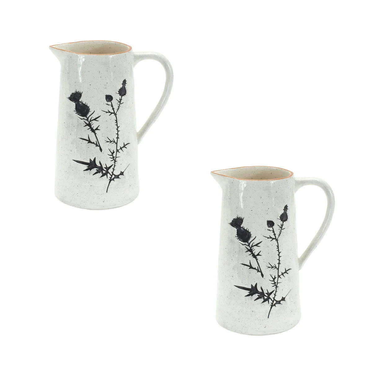 Ceramic Pitcher Vase Set of 2 with 10 Inch Height Rustic Etched Floral Design by Melrose