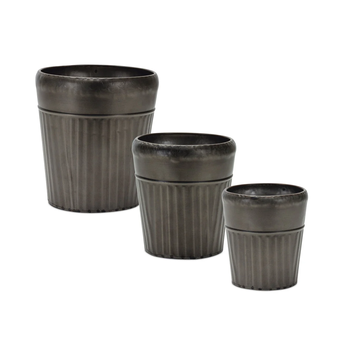 Pewter Metal Planters Tapered Design – 8.25"H Set of 3 by Melrose