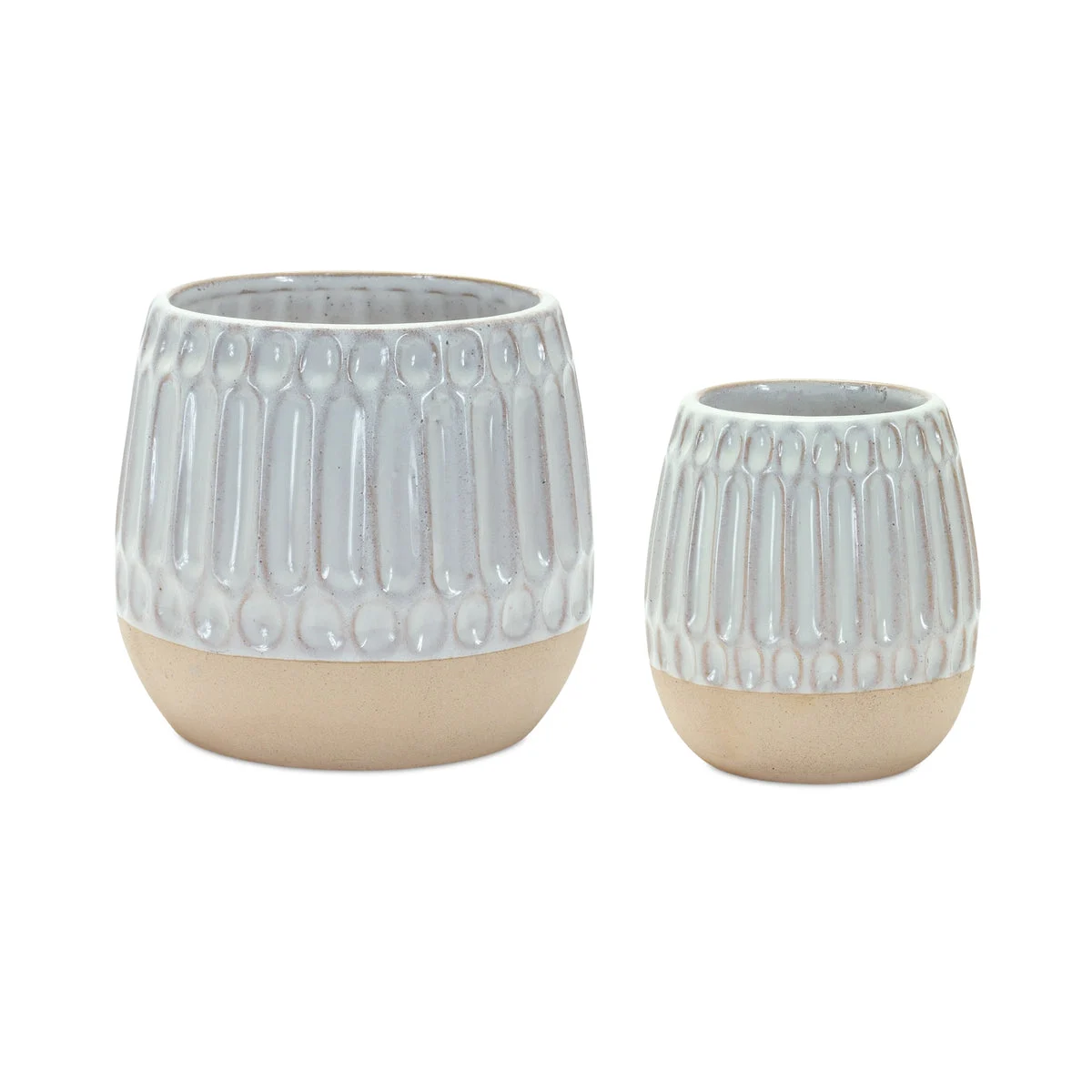 Ribbed Porcelain Vase Two Tone Beige Brown – 5"H Set of 2 by Melrose