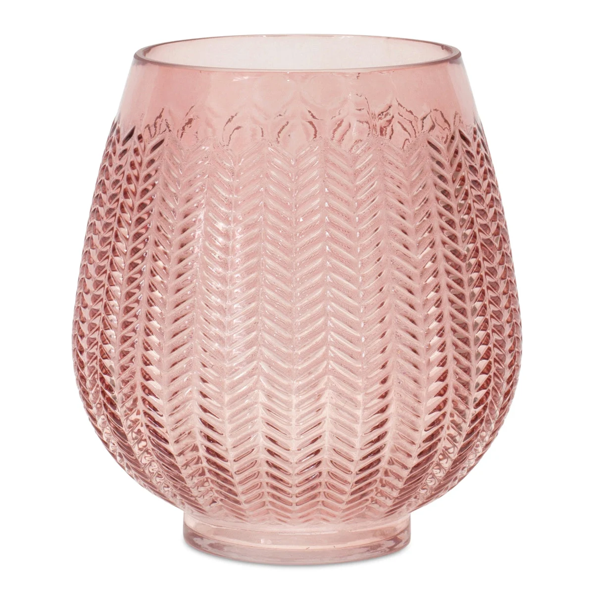 Pink Ribbed Glass Vase – 8"H Melrose