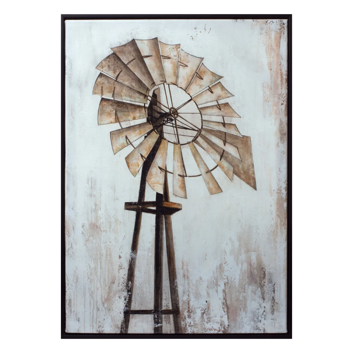 Framed Windmill Canvas Wall Art – 28"H Rustic Farmhouse Print on Polyester Canvas by Melrose