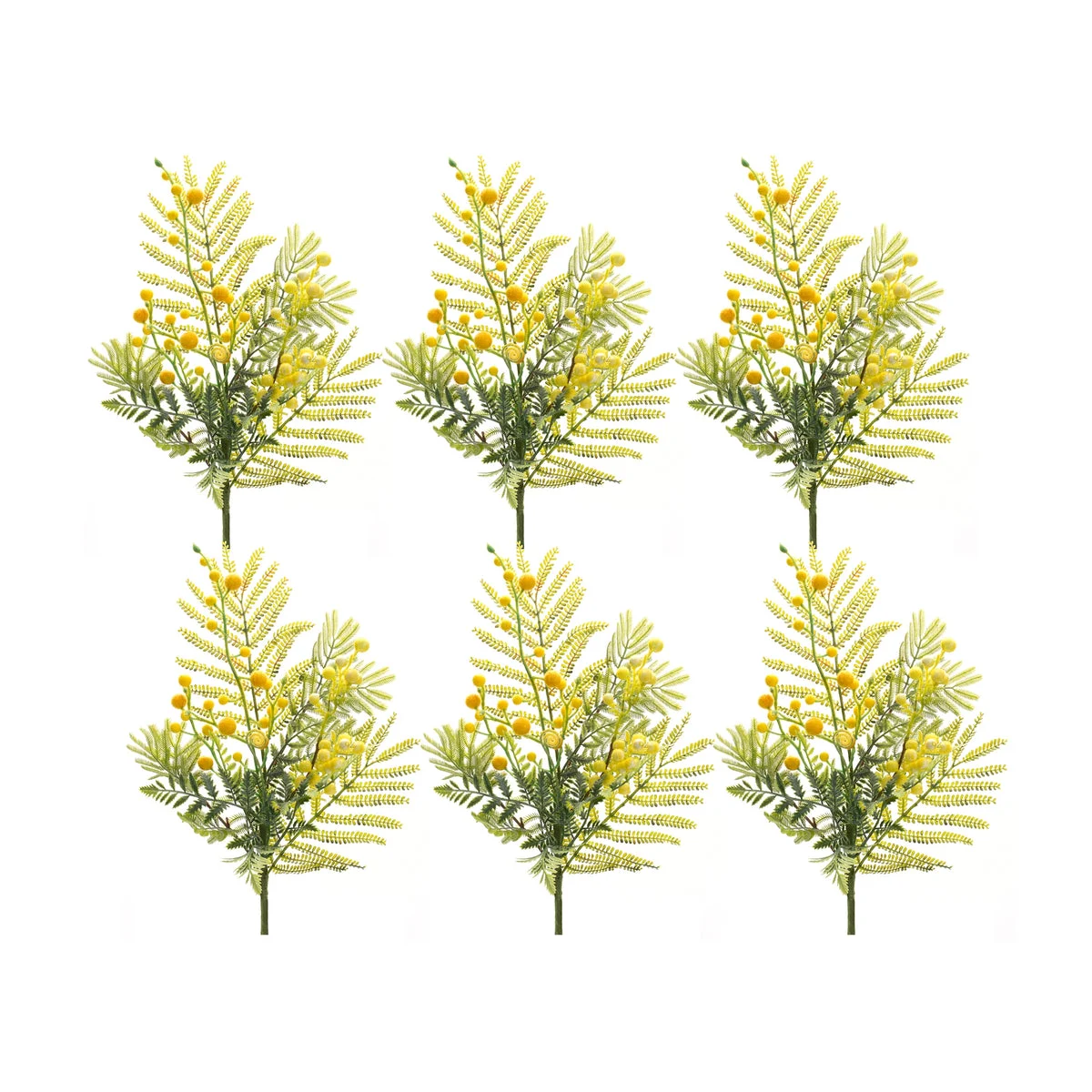 Mimosa Spray Set of 6 – 21.5 Inch Height – Green and Yellow Floral Stems for Vases By Melrose