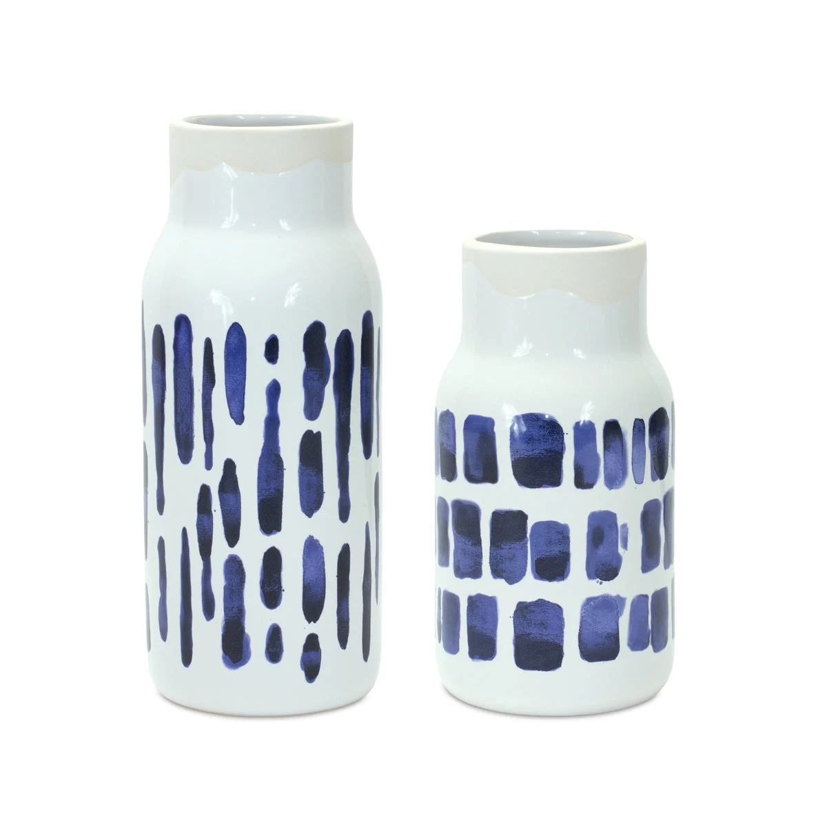 Decorative Ceramic Vase Set Of 2 Blue and White 10 Inch Vases for Modern Home Decor By Melrose