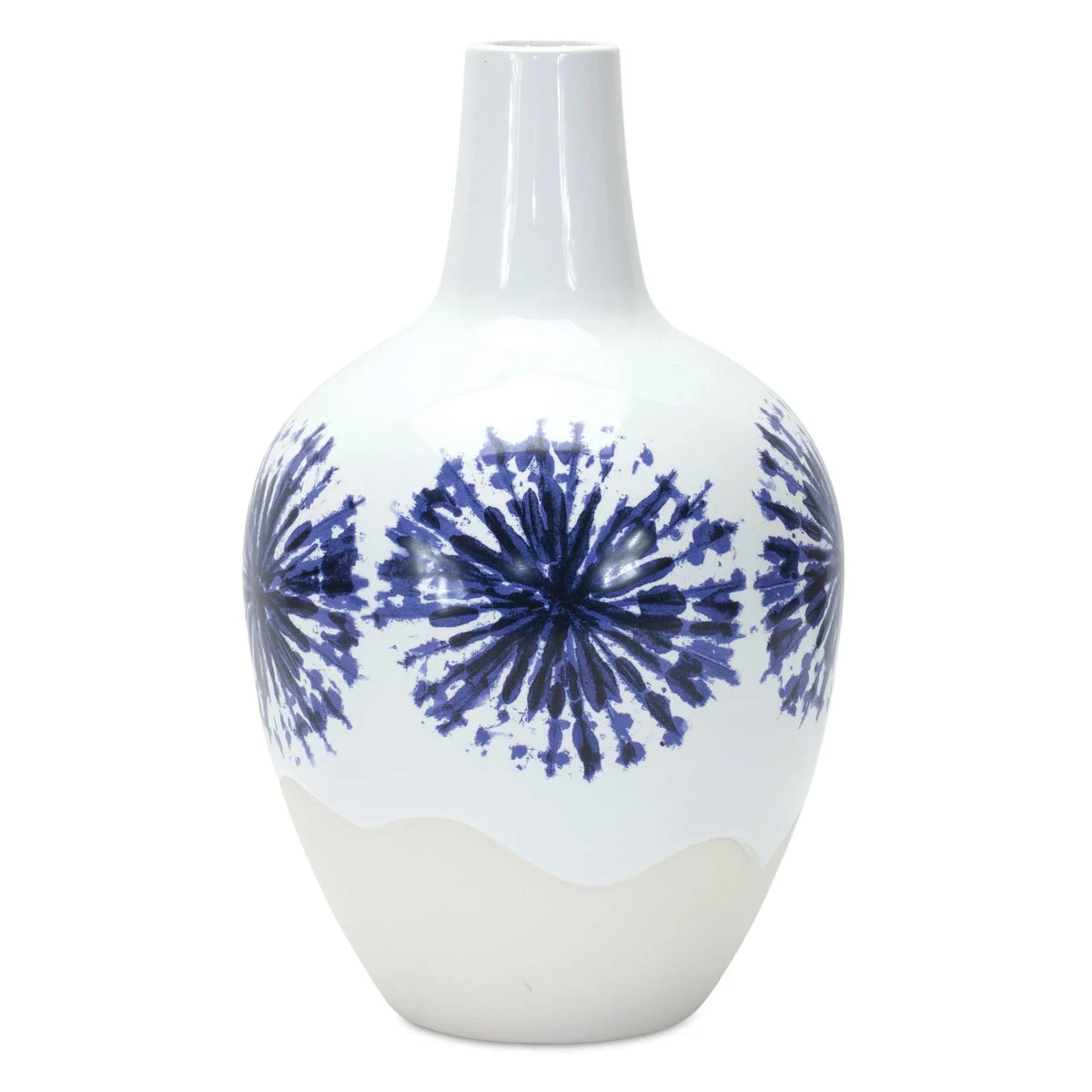 White and Blue Ceramic Vase 11 Inch Modern Decorative Vase for Tabletop Displays By Melrose