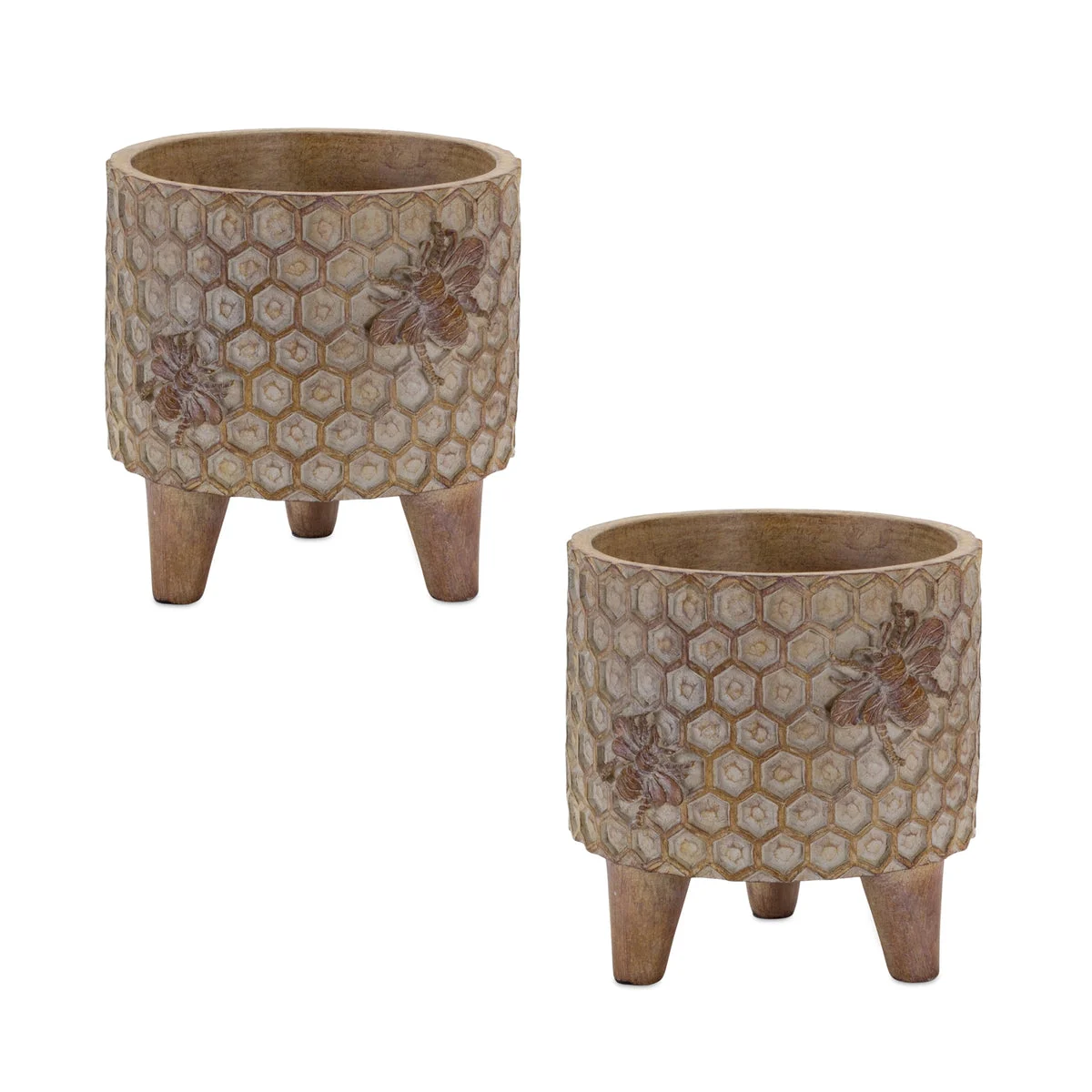 Polyresin Pots With Legs Set of 2 5.25 Inch Height For Indoor Decor Brown By Melrose