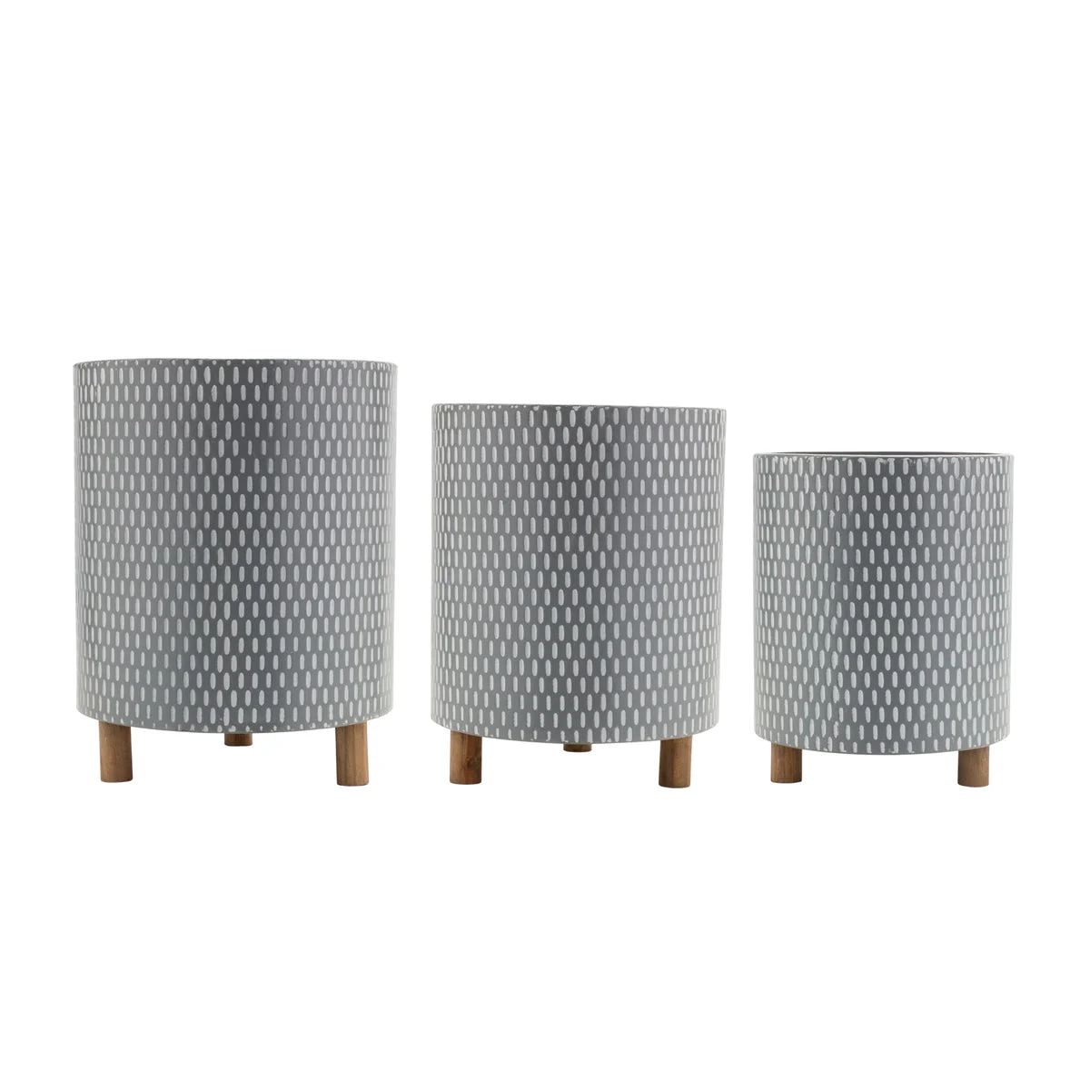 Iron and Wood Containers Set of 3 11.75 Inch Height For Home Decor Blue White Grey By Melrose