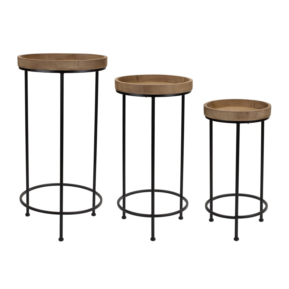 Accent Tables With Iron Frame Set of 3 28.75 Inch Height Brown and Black By Melrose