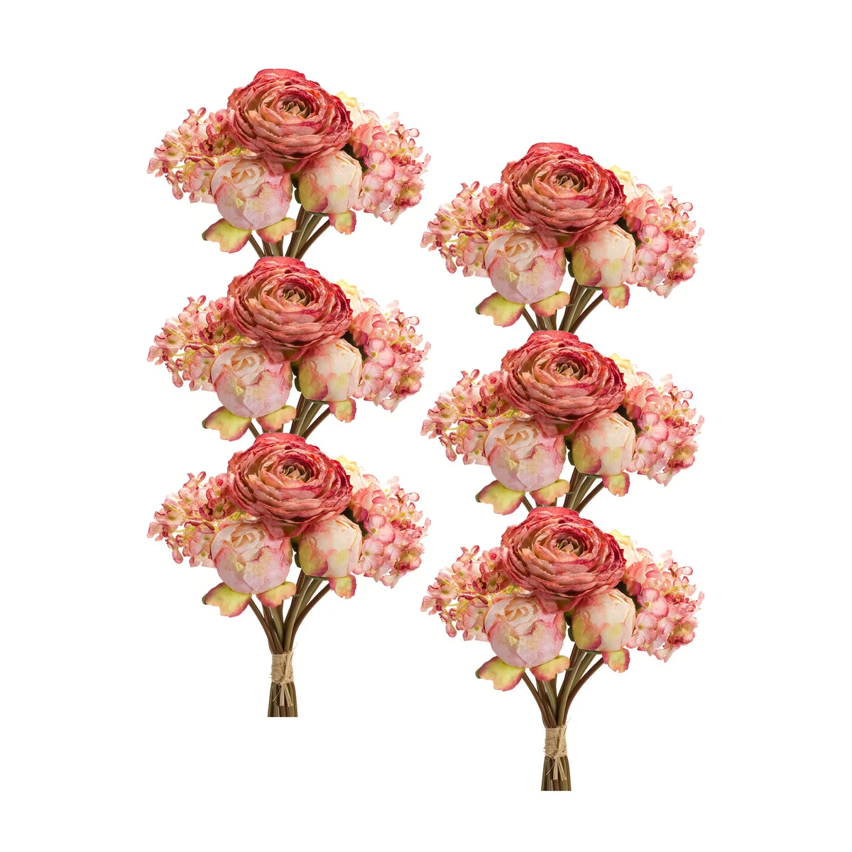 Peony And Hydrangea Bouquet Set Of 6 Polyester Design With 16.75 Inch Height For Floral Displays By Melrose