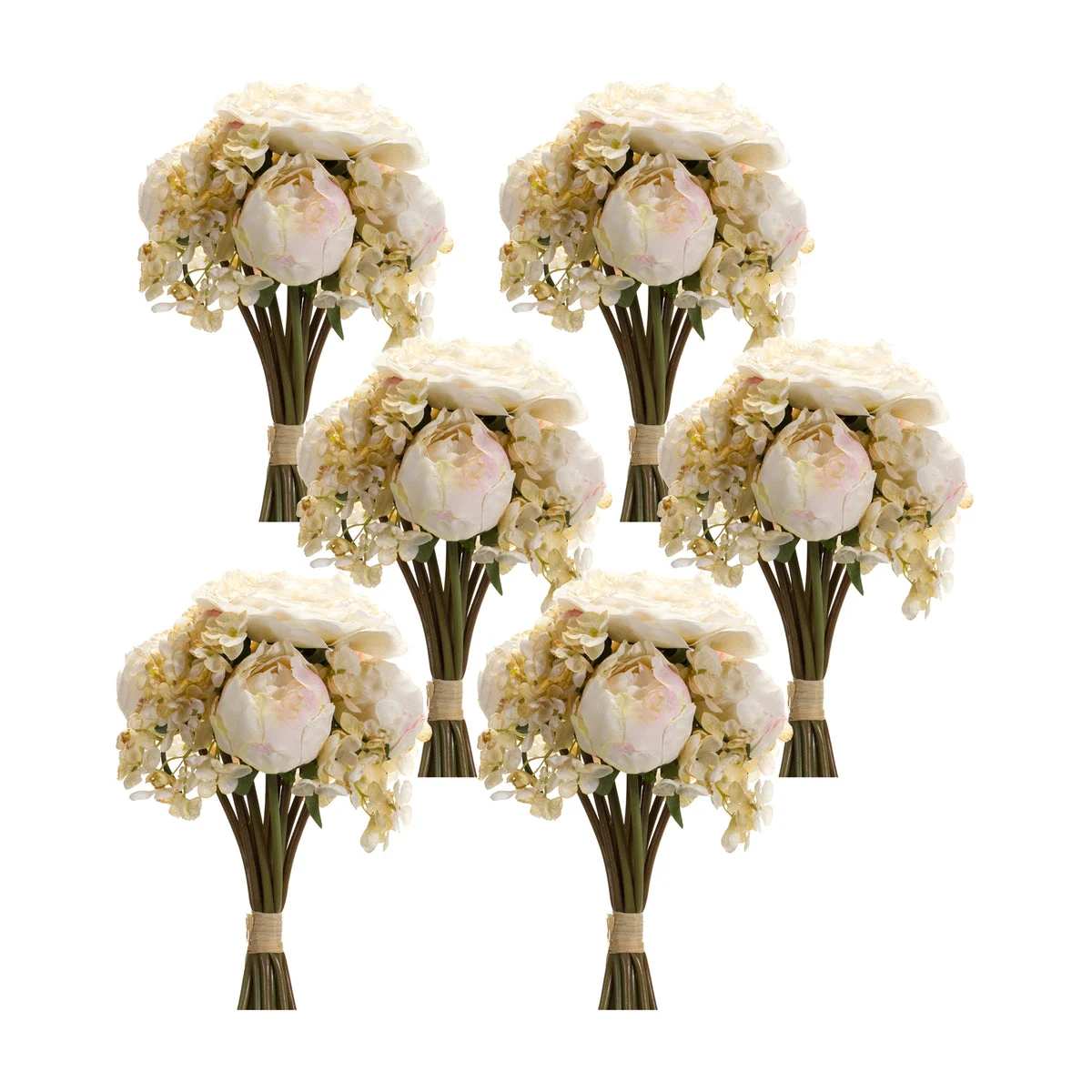 Artificial Peony and Hydrangea Bouquet Set of 6 17.25 Inch Height for Floral Home Decor By Melrose