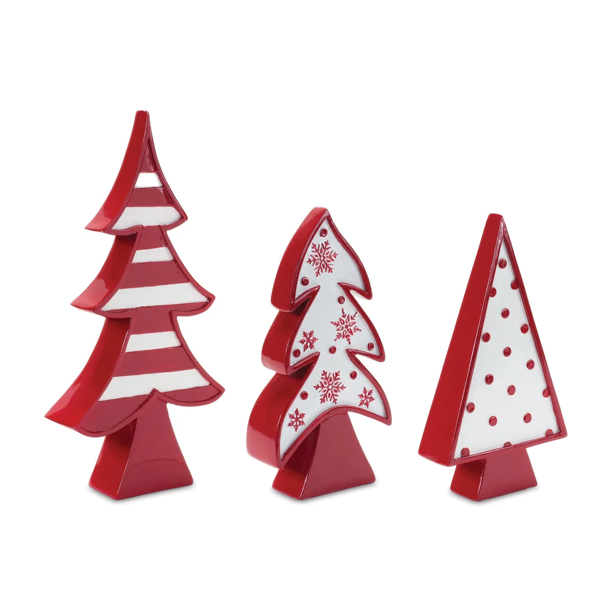 Christmas Tabletop Trees Set of 3 – Red and White Resin Holiday Decor 12.25" Tall by Melrose
