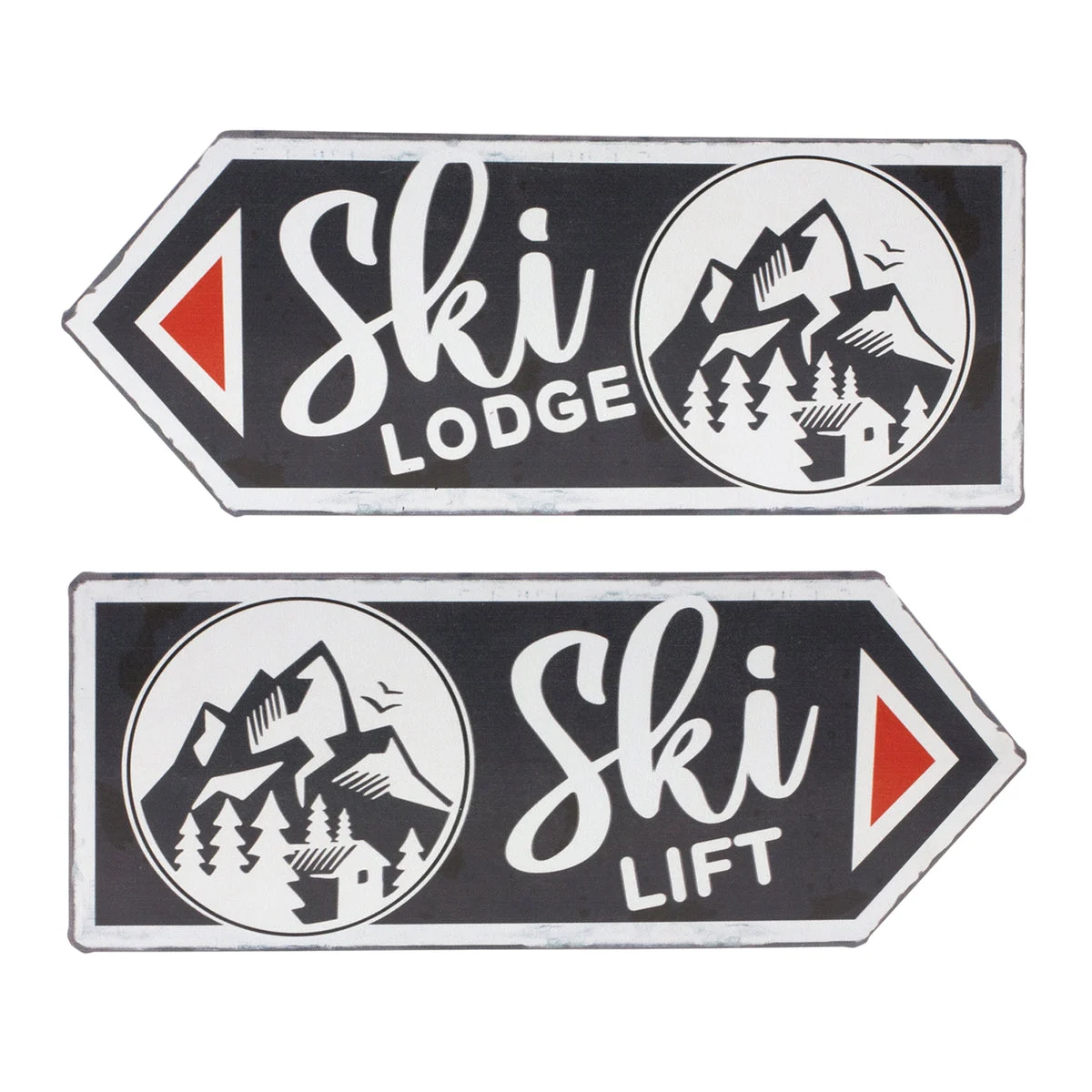 Christmas Winter Lodge Arrow Sign Set Tin Construction 11.75" – 6 Count by Melrose