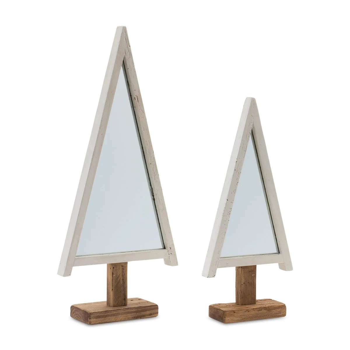 Christmas Modern Rustic Tree Set – White & Silver Wood and Glass Tabletop Trees by Melrose