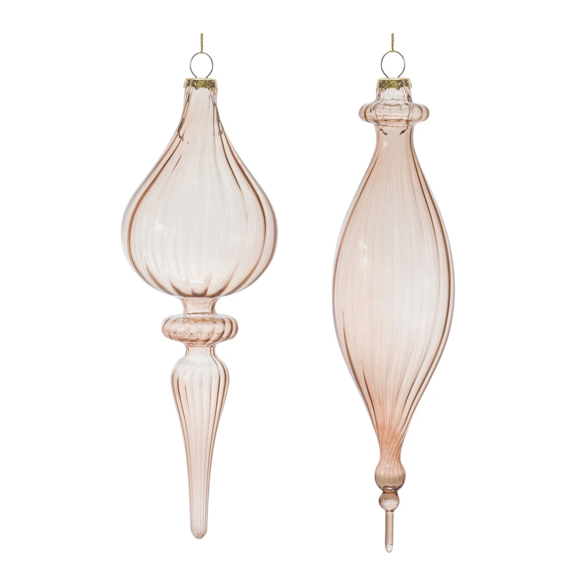 Christmas Drop Glass Ornament Set with Ribbed Design, 8.5" Height, Rose & Gold Accents for Holiday Décor by Melrose