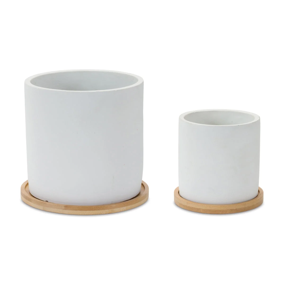 Cement Planter with Plate Set 4.25 to 6.25 in Height White Brown Containers by Melrose