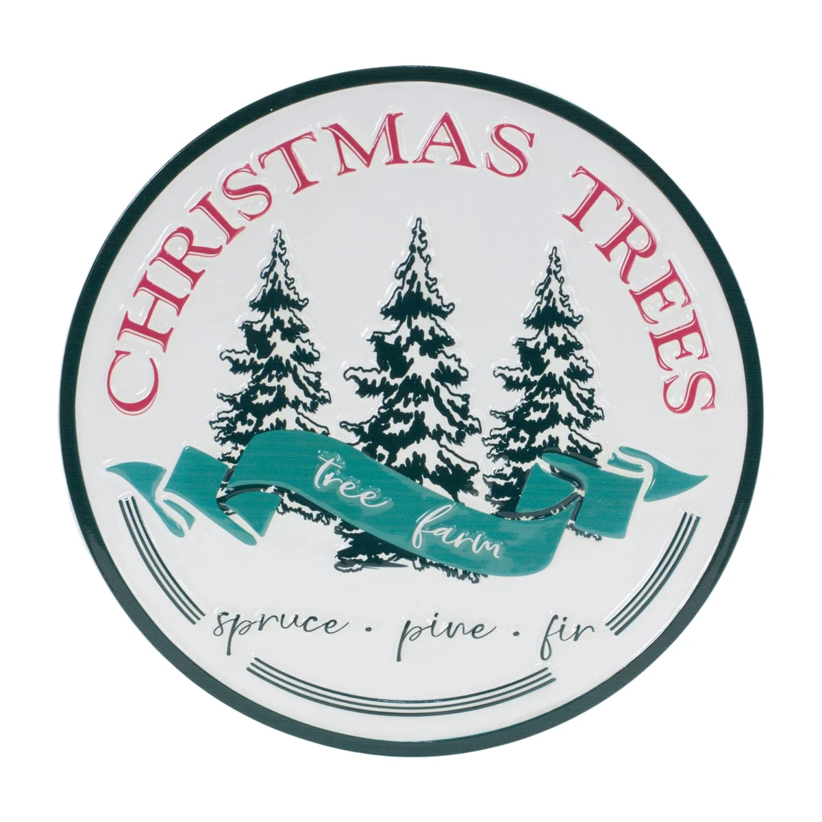 Rustic Christmas Tree Wall Sign – 14" Metal Holiday Decoration – White, Red, Green – By Melrose