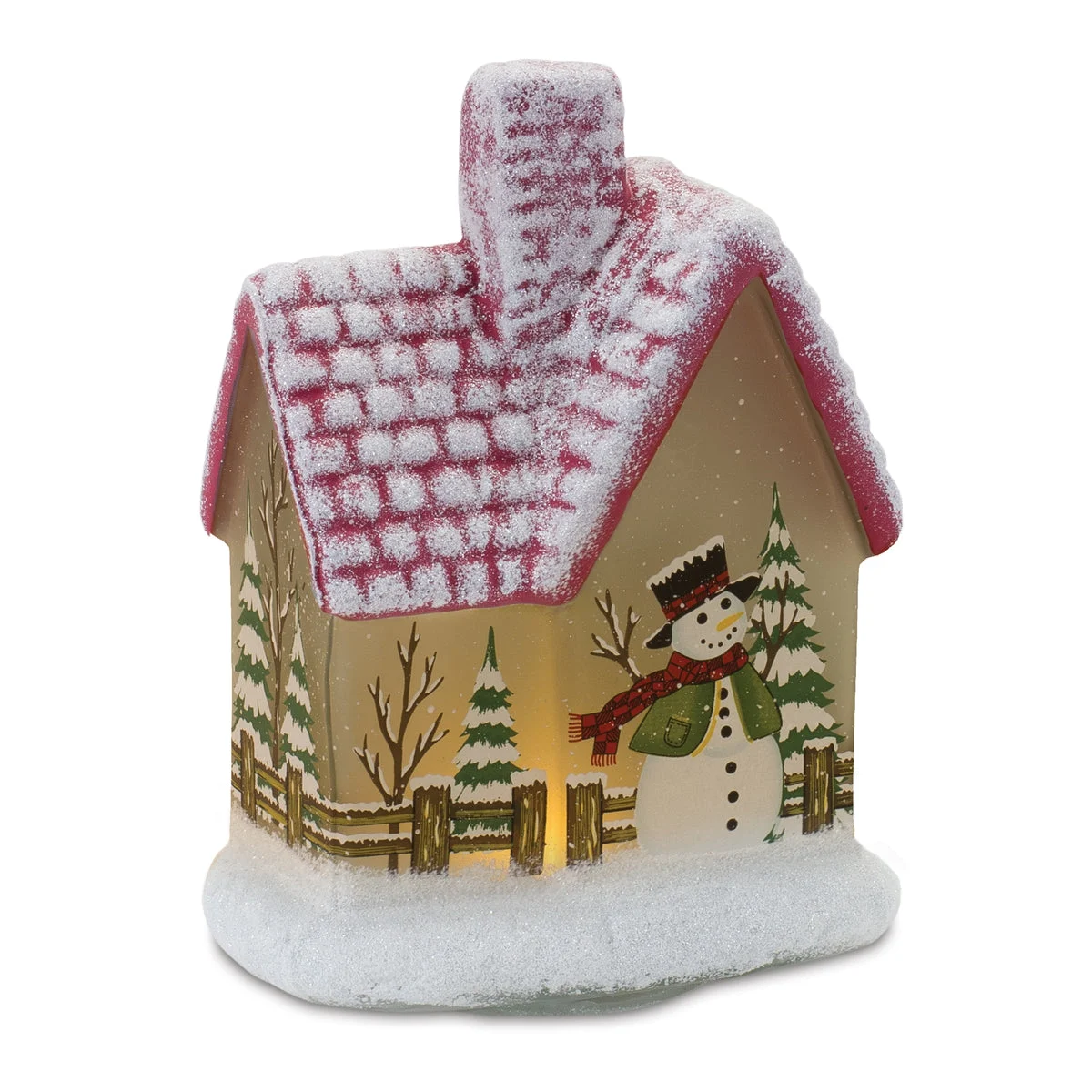 LED House with Snowman – Set of 2 – 7.5"H Glass Christmas Decor, Battery Operated By Melrose