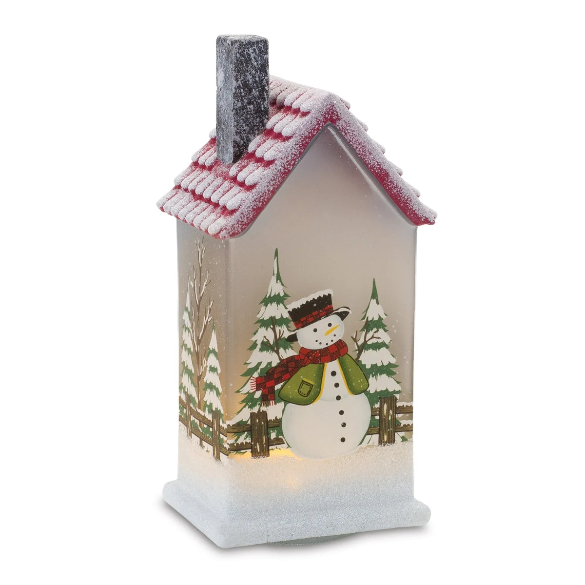 LED House with Snowman – Set of 2 – 9"H Glass Christmas Decor, Battery Operated By Melrose