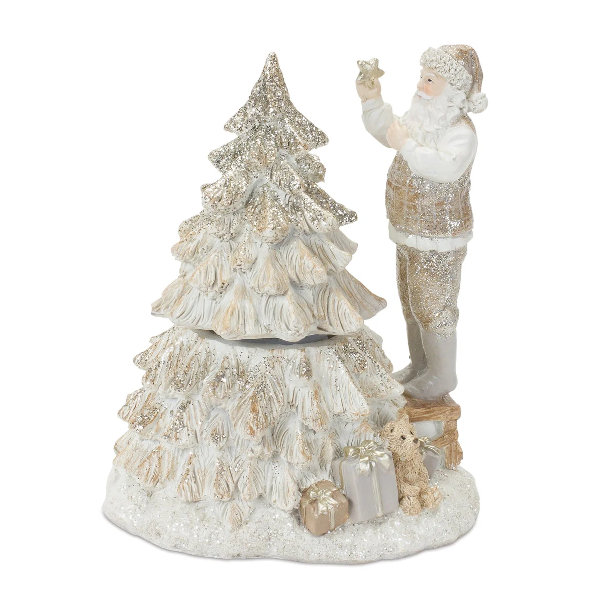 Christmas Santa with Tree – Spinning Tree Holiday Figurines – 7" High, Set of 2 by Melrose