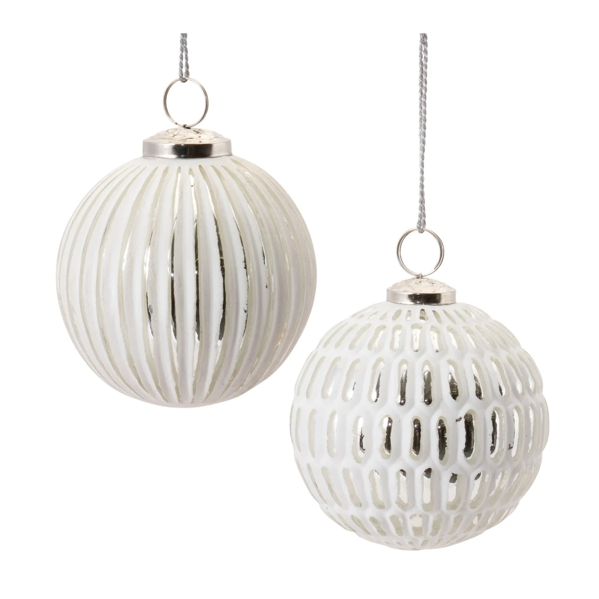 Christmas Ball Ornaments White and Silver Frosted Glass Set of 6-4.25" Tall by Melrose