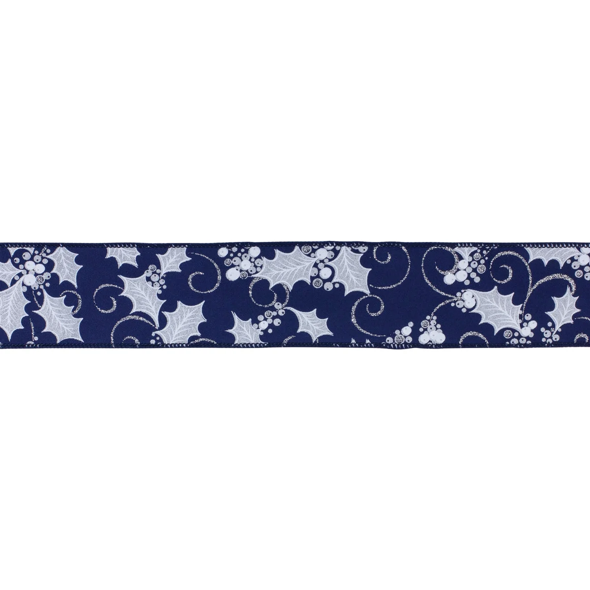 Wired Polyester Ribbon Set Of 2 – Blue And White Holly Berry – 0.25 Inch Height – For Holiday Crafts – By Melrose