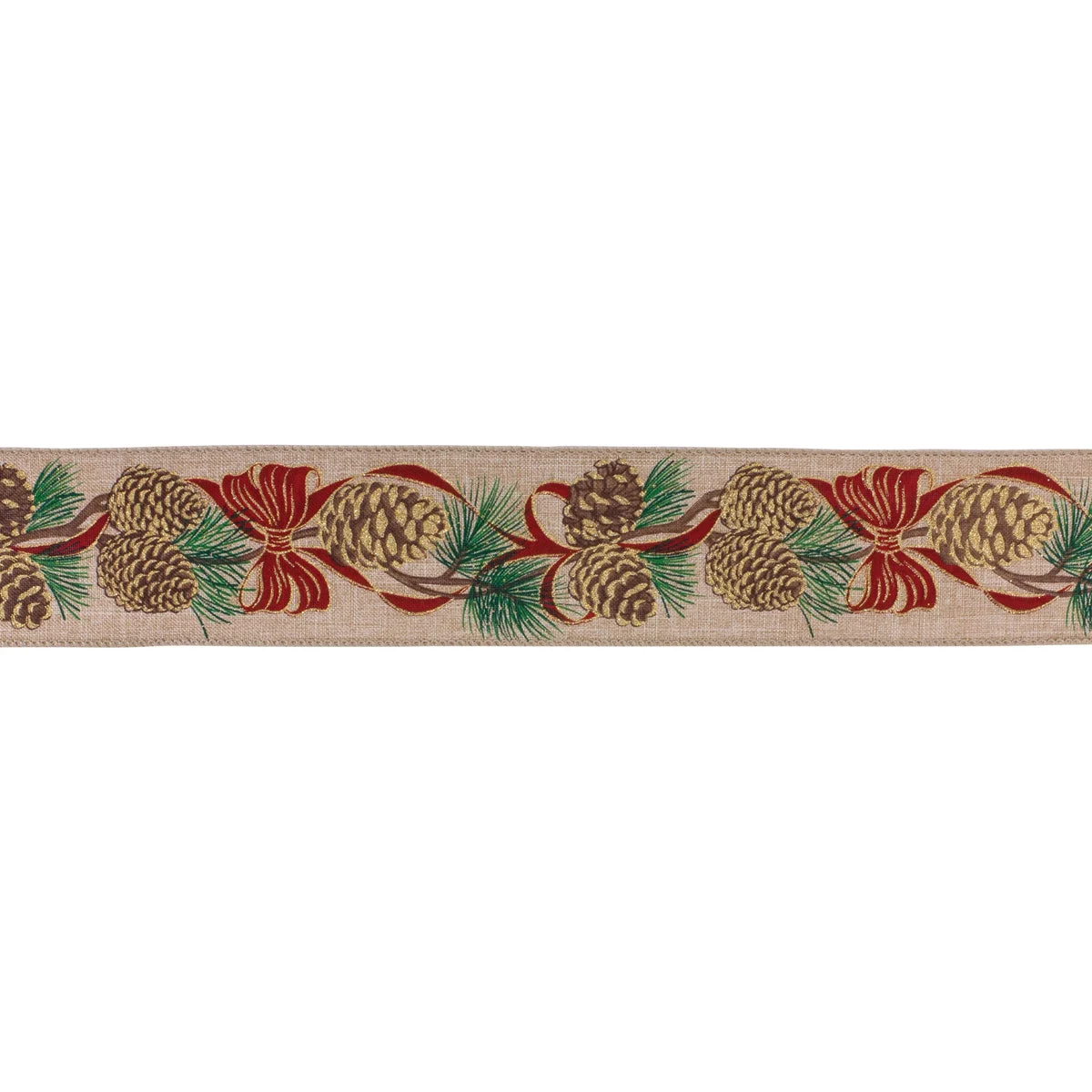 Wired Polyester Ribbon Set of 2 – Pinecone Pattern – 0.25 in Height Holiday Craft Ribbon By Melrose