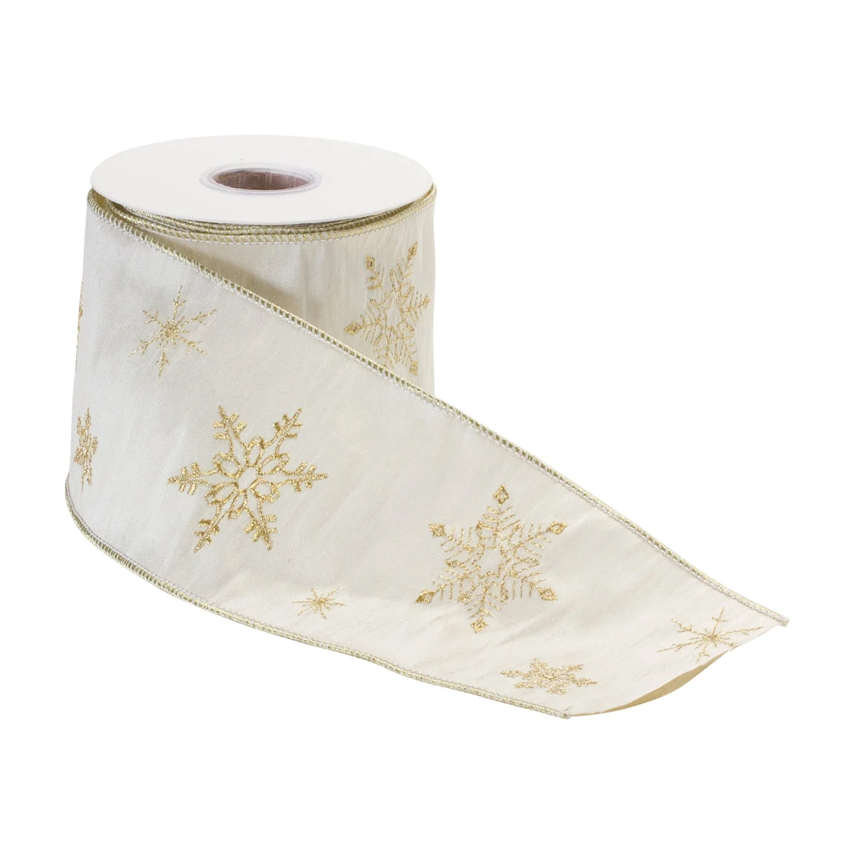 Christmas Gold Snowflake Wired Ribbon 0.25" Height 4 x 5 Yards for Holiday Crafts by Melrose