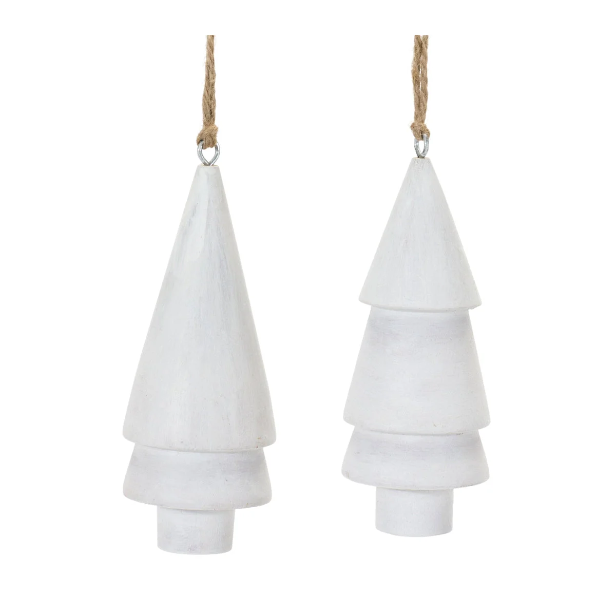Christmas Tree Ornament Set of 6 Wood Drop Design 5.25" Height Light Green Holiday Decor By Melrose