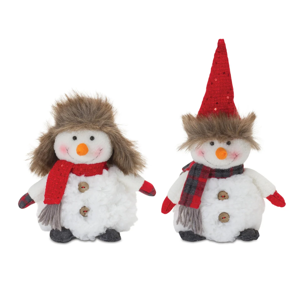 Holiday Snowmen Plush Figures 8", 10.5" Set of 2 Indoor Christmas Decor by Melrose