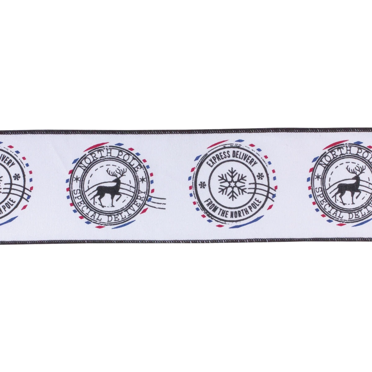 North Pole Holiday Ribbon Set – 4" x 5 Yards Wired Cotton Christmas Postal Decorative Ribbon (Set of 2) by Melrose