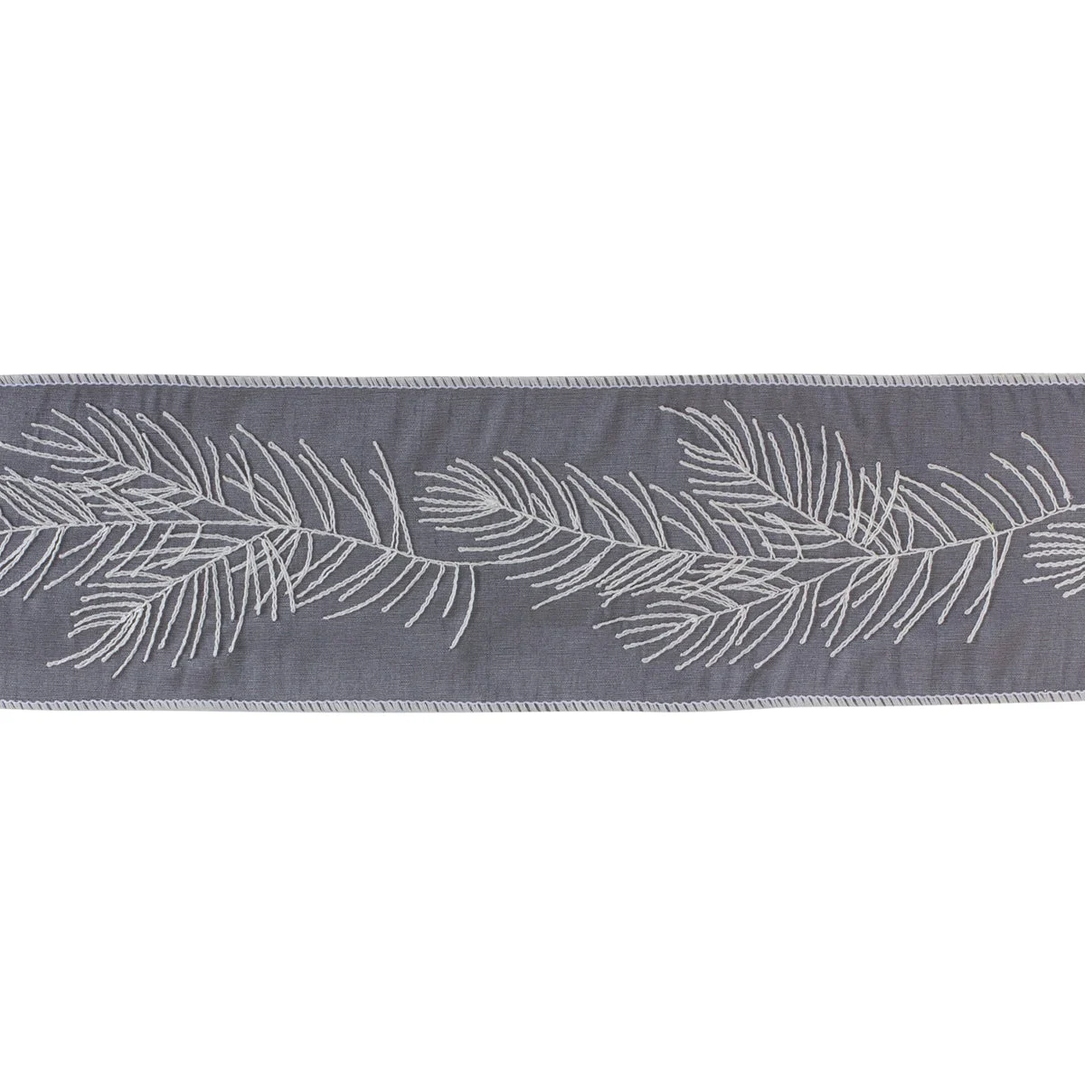 Pine Branch Holiday Ribbon – 4" x 5 Yards Grey & White Wired Polyester Decorative Ribbon by Melrose