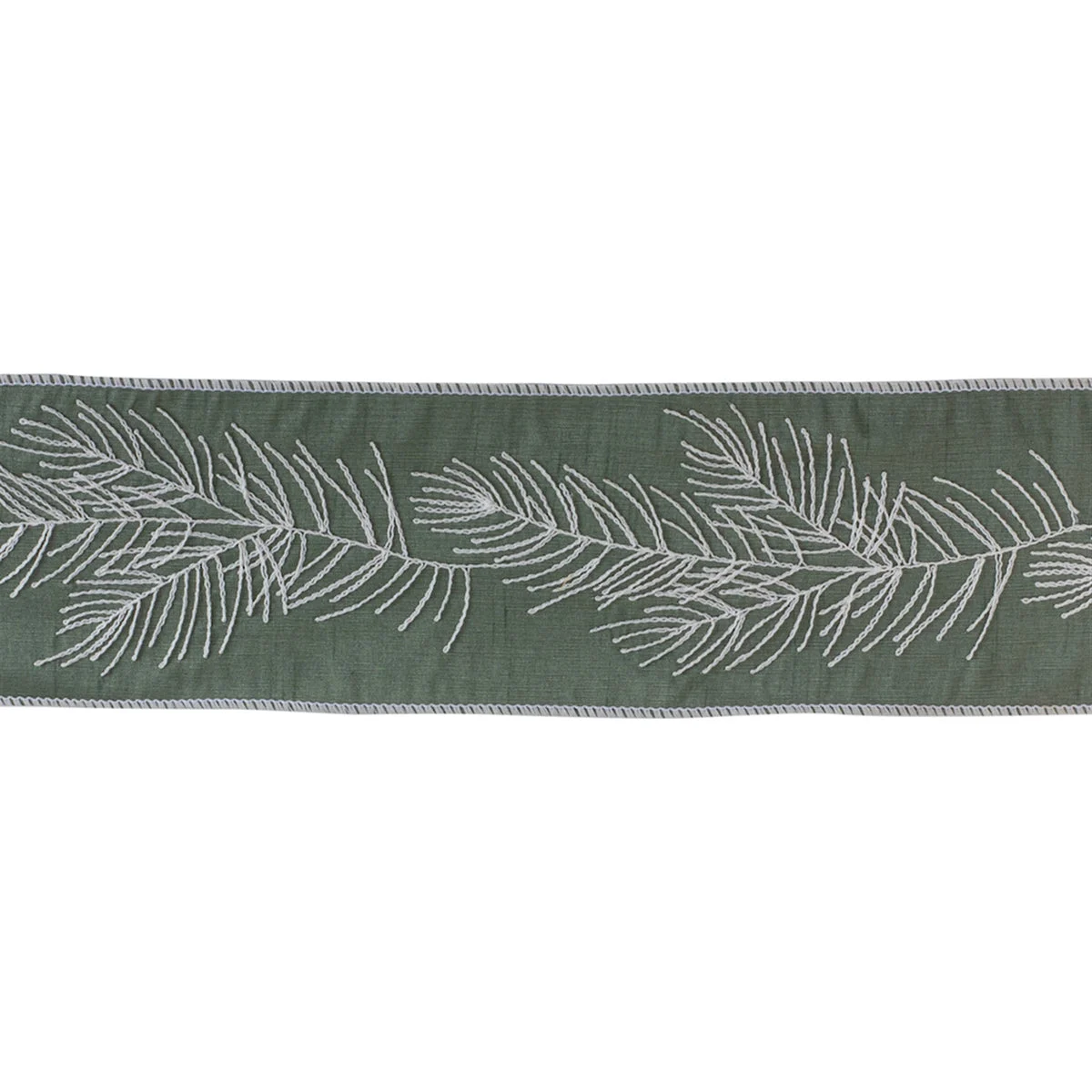 Christmas Wired Ribbon – 4" x 5 Yds. Green Silver Pine Branch Polyester for Tree Decor by Melrose