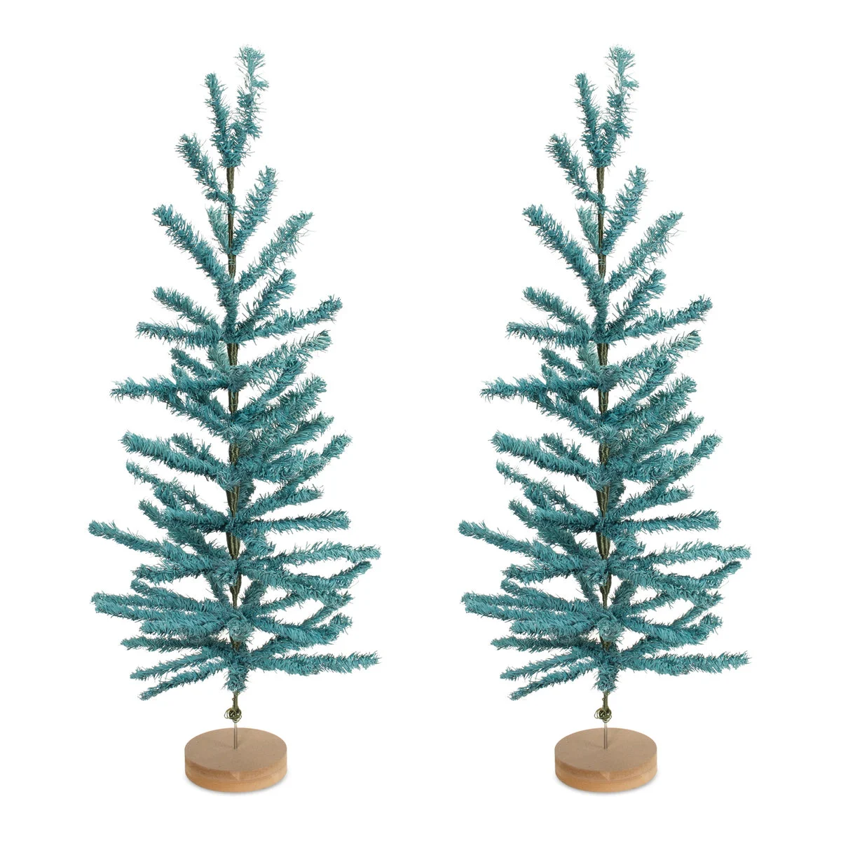 Turquoise Pine Tree Set – 48"H Decorative Paper & Plastic Christmas Trees with Wood Base (Set of 2) by Melrose