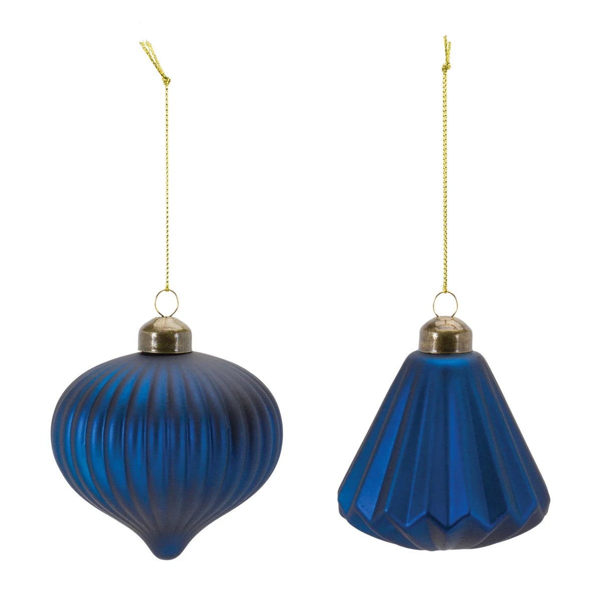 Ribbed Glass Ornament – 3.5"H Blue Christmas Decorative Hanging Set of 12 by Melros