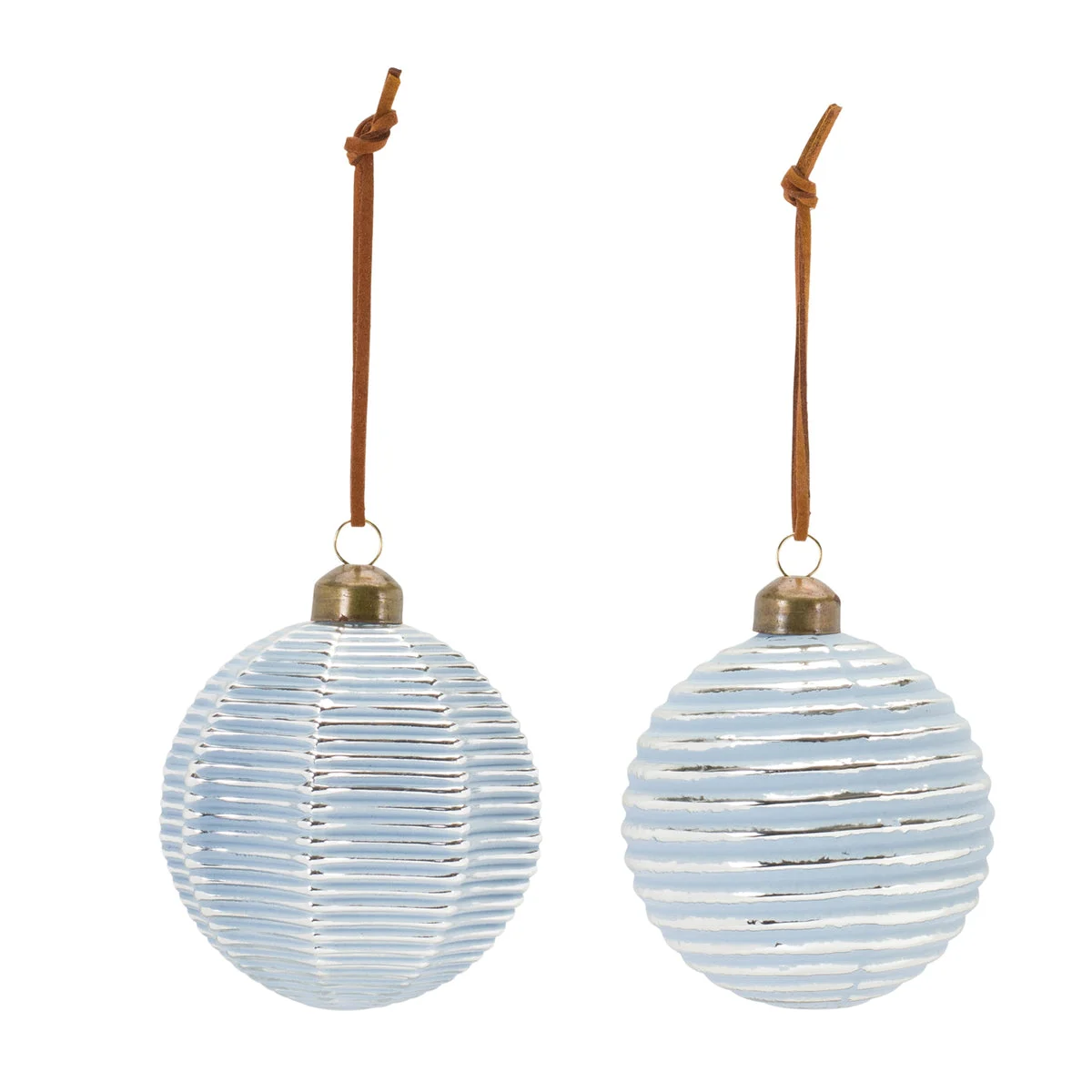 Ribbed Glass Ornament – 4"H Blue & White Christmas Decorative Hanging Set of 12 by Melrose